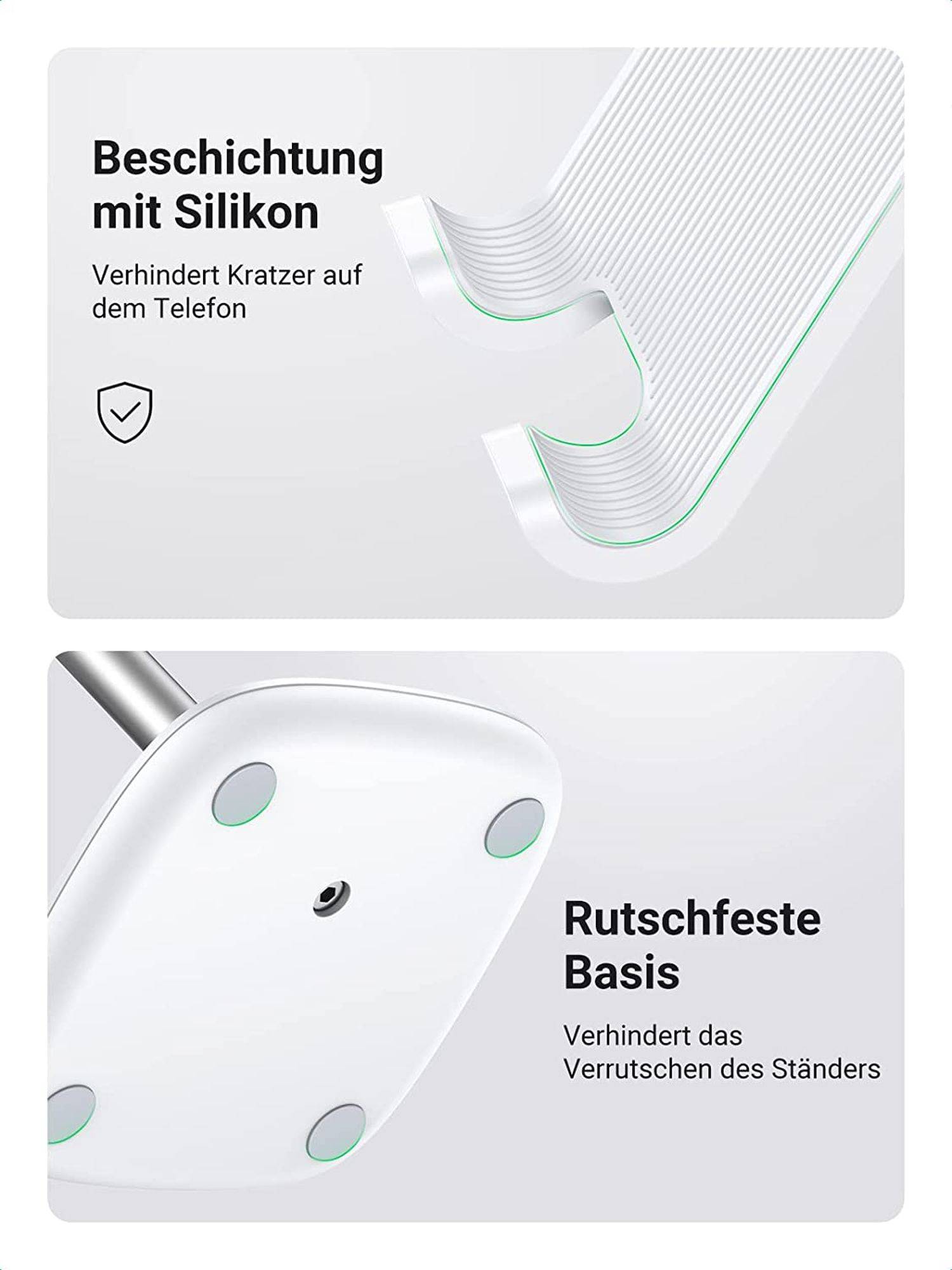 UGREEN LP177 Handyständer Tisch Handyhalter Einstellbarer Handyhalter Smartphone Stand für Smartphone Tablet weiß