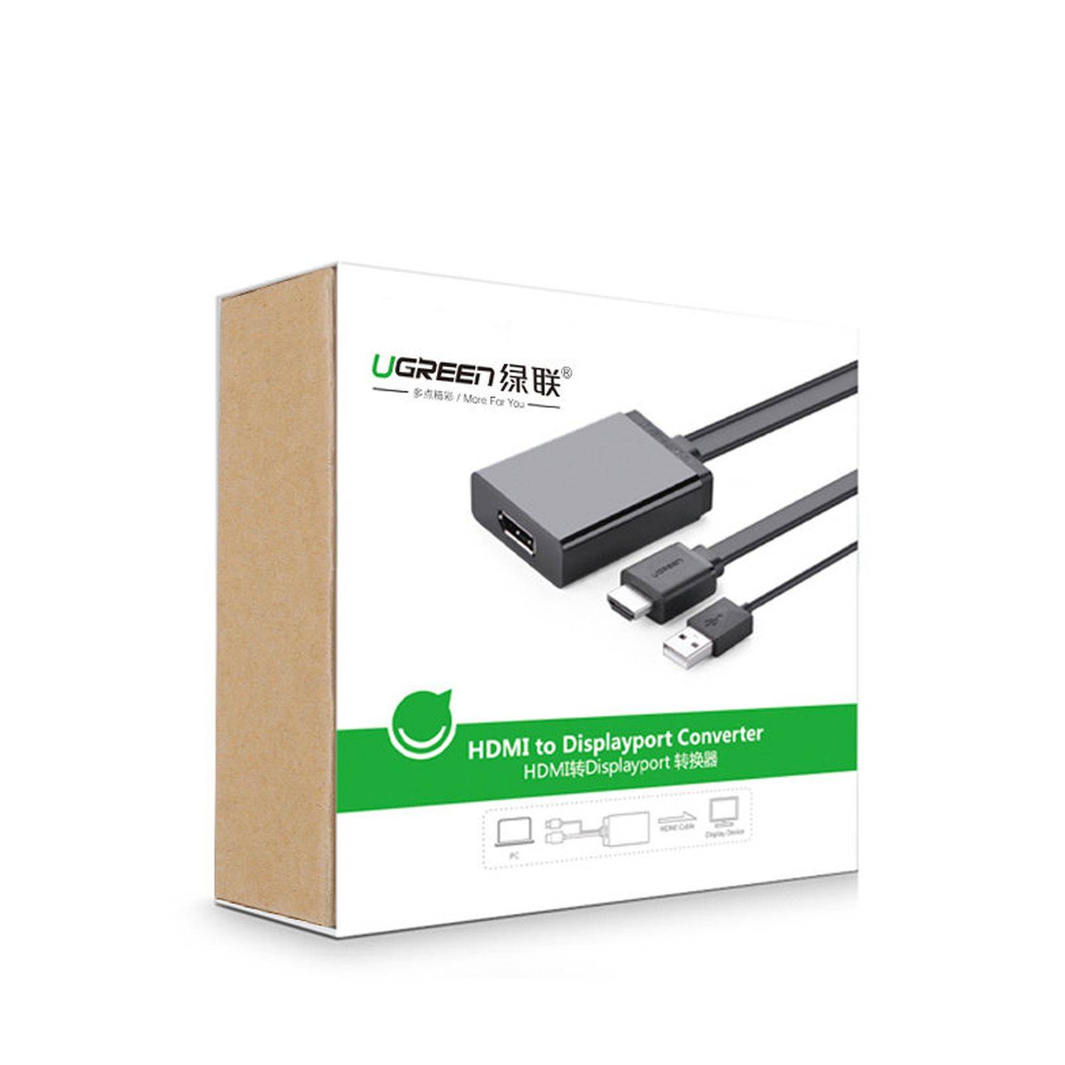 Ugreen unidirektionaler HDMI-Adapter (männlich) - Display Port (weiblich) + USB (für Stromversorgung) Videoadapter 0,5 m