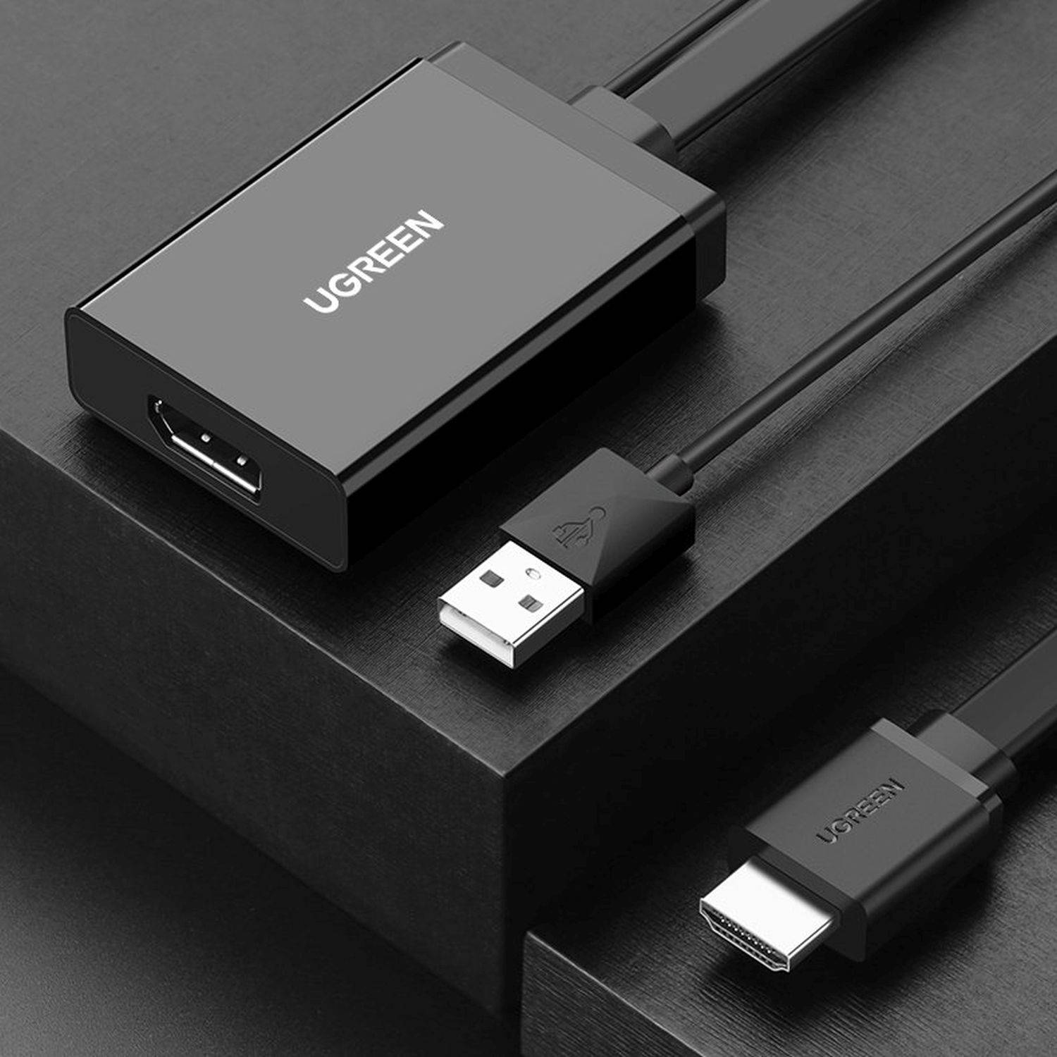 Ugreen unidirektionaler HDMI-Adapter (männlich) - Display Port (weiblich) + USB (für Stromversorgung) Videoadapter 0,5 m