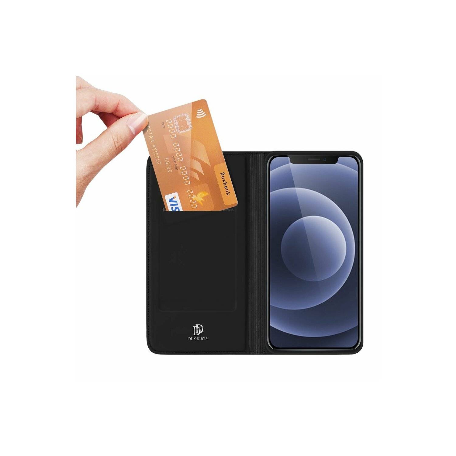 Buch Tasche "Dux Ducis" kompatibel mit iPhone 14 Plus Handy Hülle Etui Brieftasche mit Standfunktion, Kartenfach Schwarz