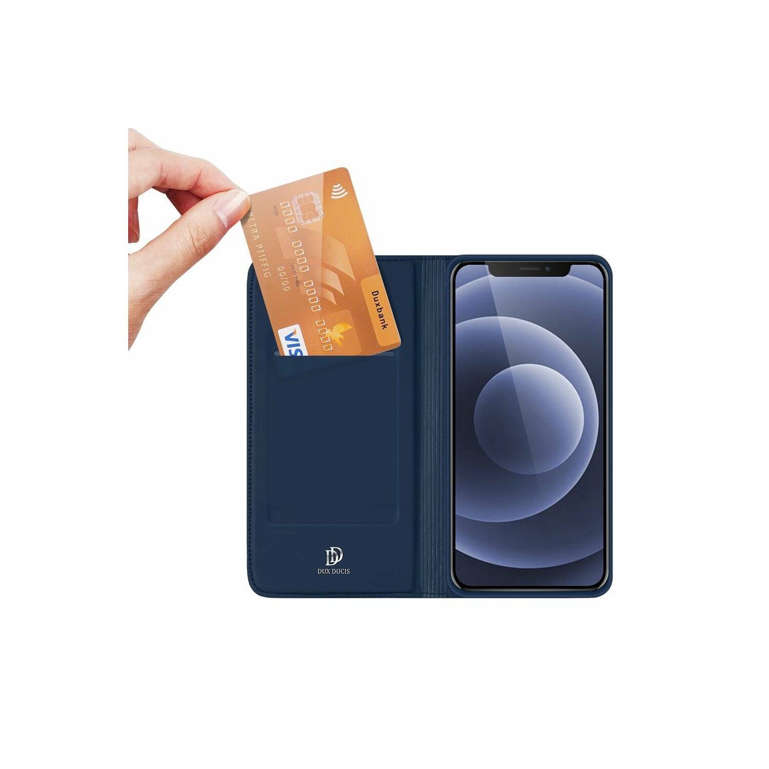 Buch Tasche "Dux Ducis" kompatibel mit iPhone 14 Plus Handy Hülle Etui Brieftasche mit Standfunktion, Kartenfach Blau