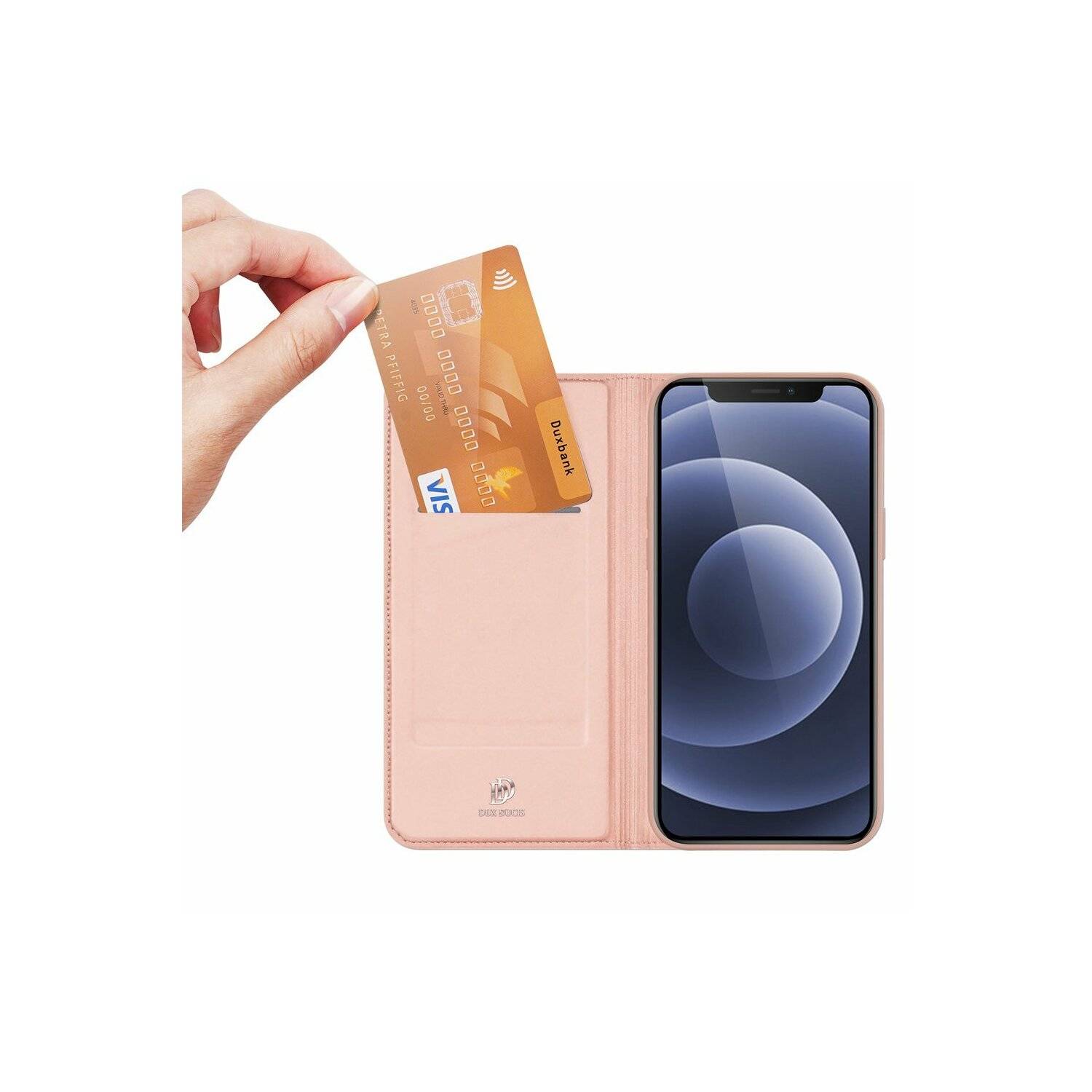 Buch Tasche "Dux Ducis" kompatibel mit iPhone 14 Plus Handy Hülle Etui Brieftasche mit Standfunktion, Kartenfach Rose