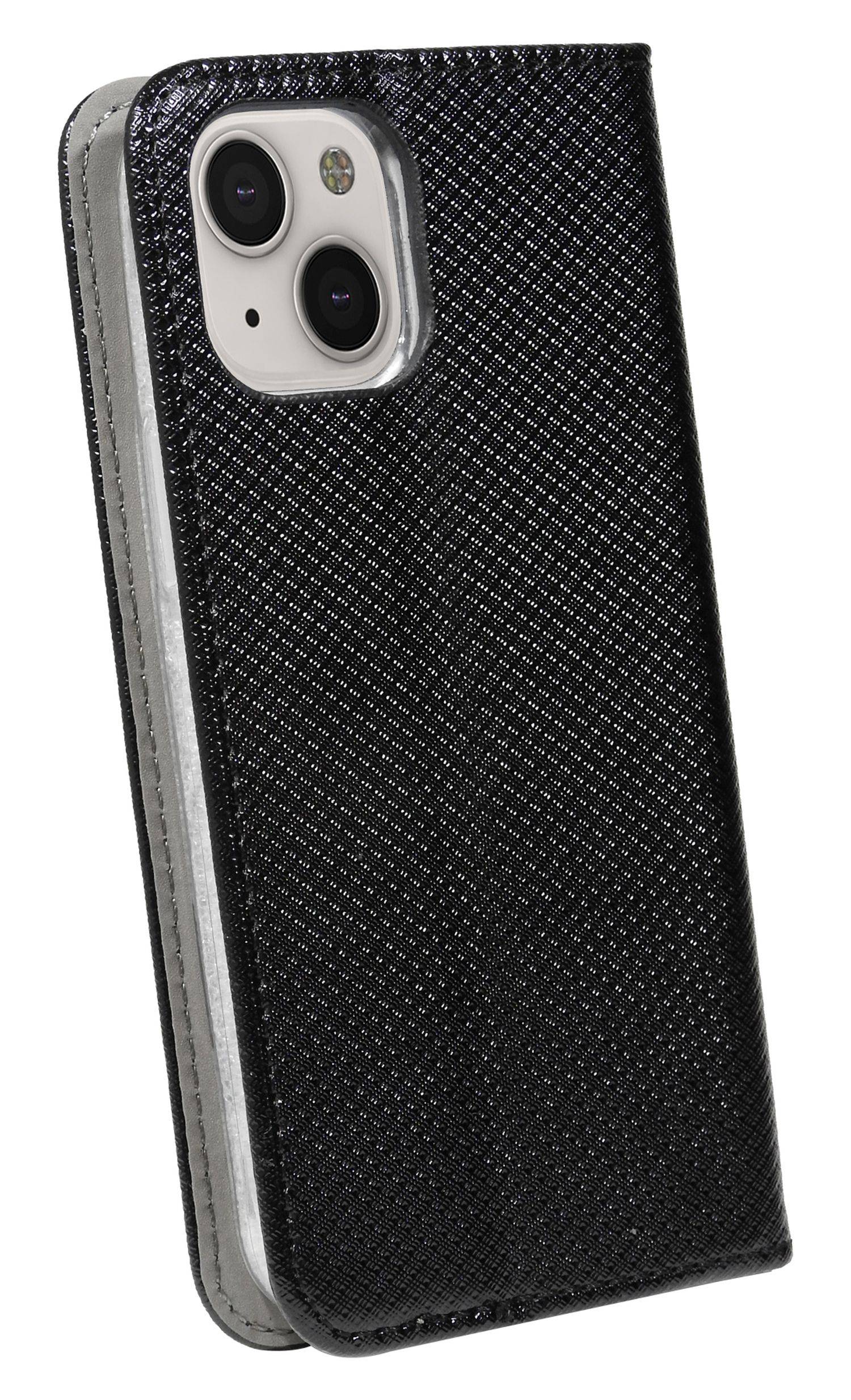 Buch Tasche "Smart" für iPhone 14 Handy Hülle Etui Brieftasche Schutzhülle mit Standfunktion, Kartenfach Schwarz