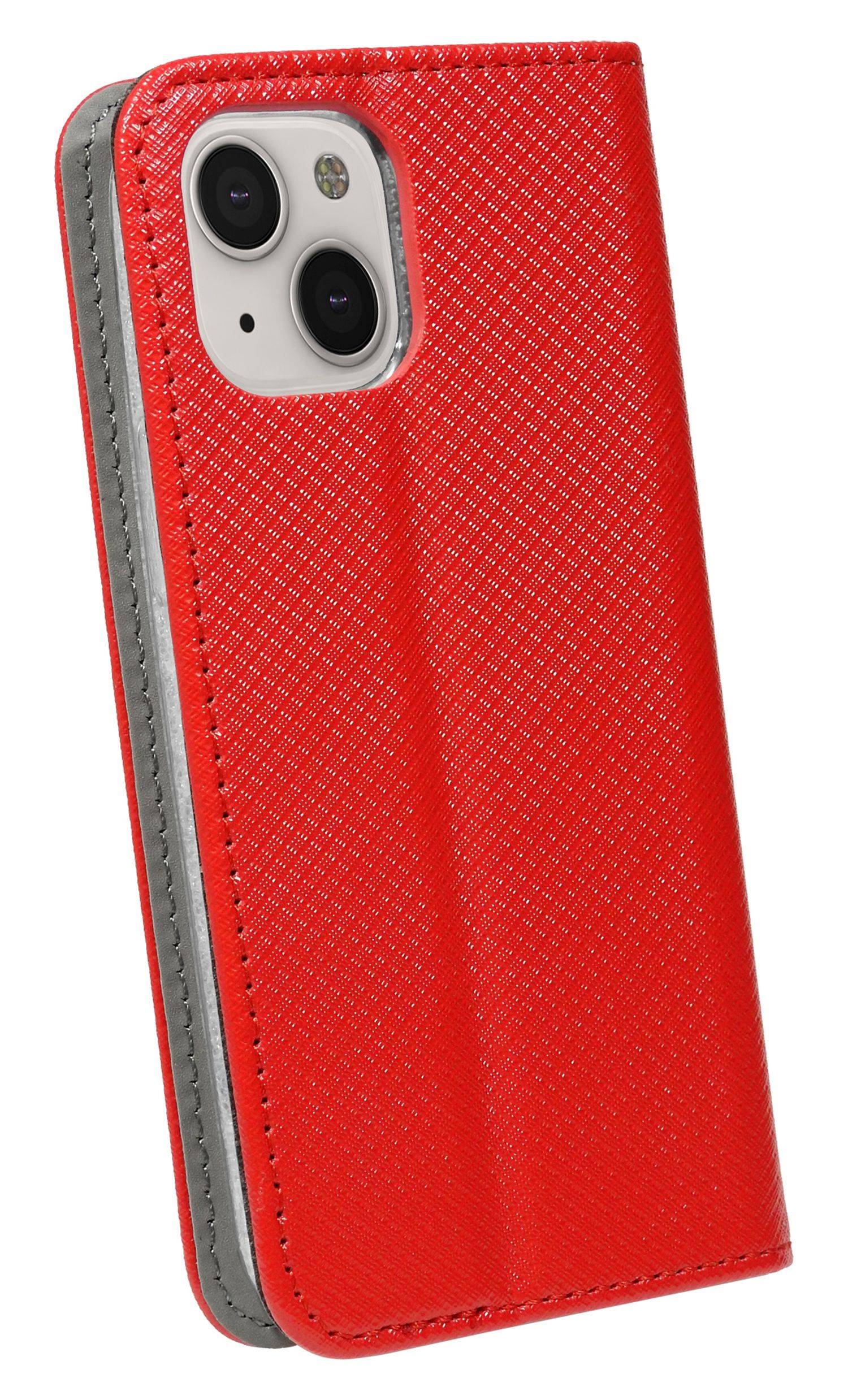 Buch Tasche "Smart" für iPhone 14 Handy Hülle Etui Brieftasche Schutzhülle mit Standfunktion, Kartenfach Rot