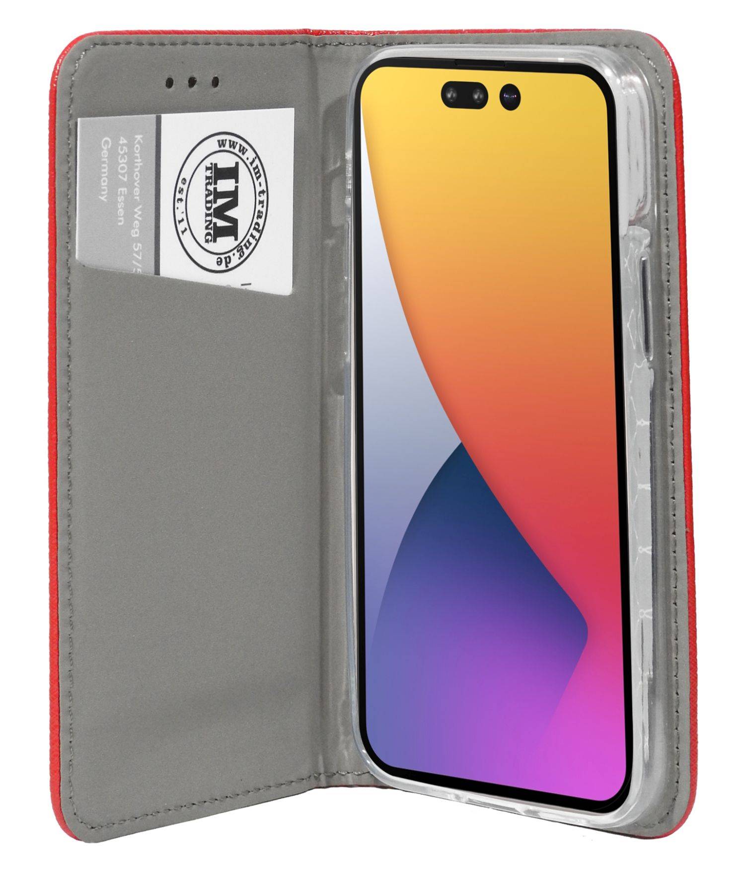 Buch Tasche "Smart" für iPhone 14 Handy Hülle Etui Brieftasche Schutzhülle mit Standfunktion, Kartenfach Rot