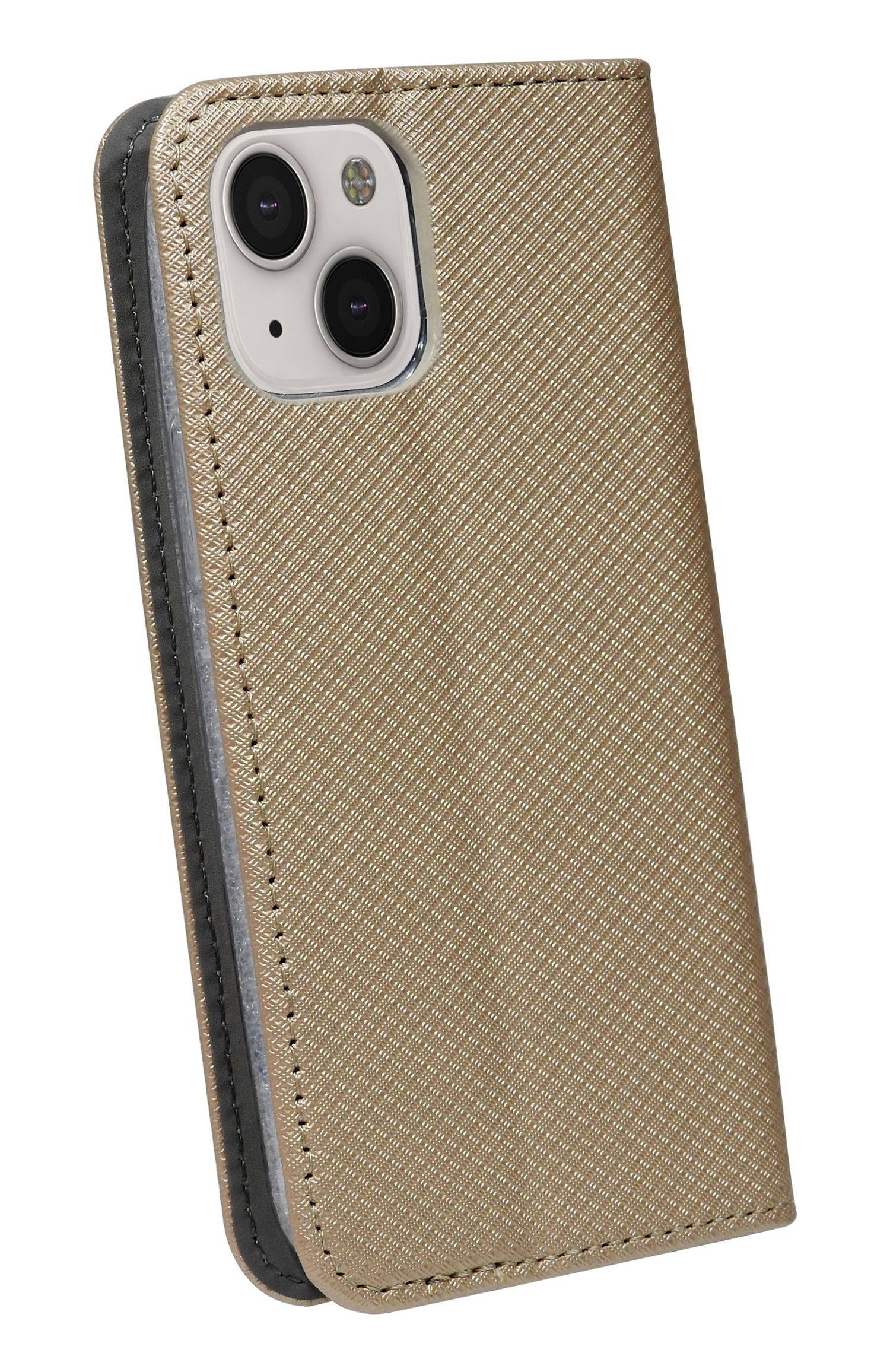 Buch Tasche "Smart" für iPhone 14 Handy Hülle Etui Brieftasche Schutzhülle mit Standfunktion, Kartenfach Gold