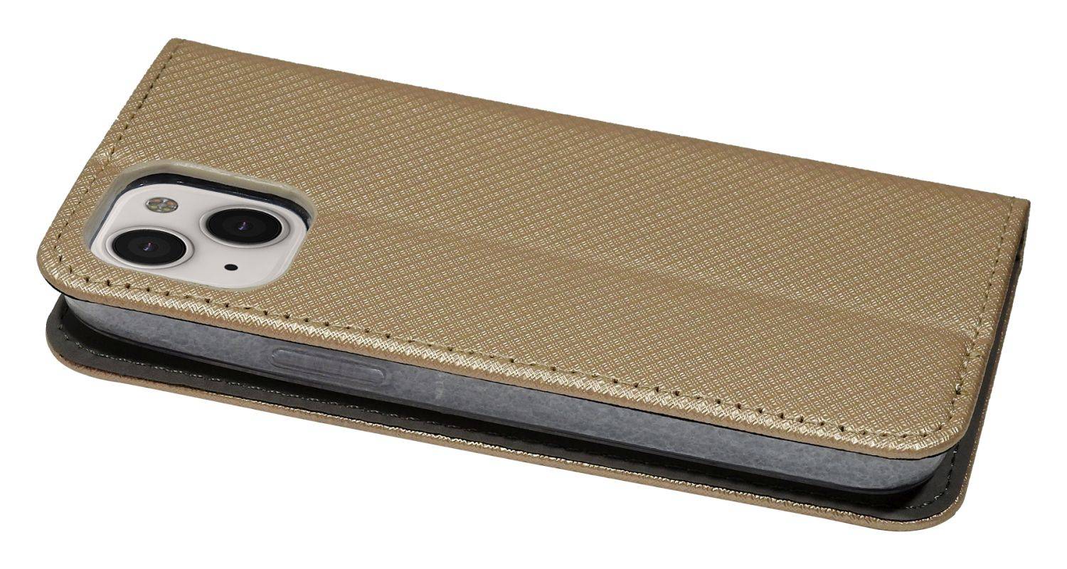 Buch Tasche "Smart" für iPhone 14 Handy Hülle Etui Brieftasche Schutzhülle mit Standfunktion, Kartenfach Gold
