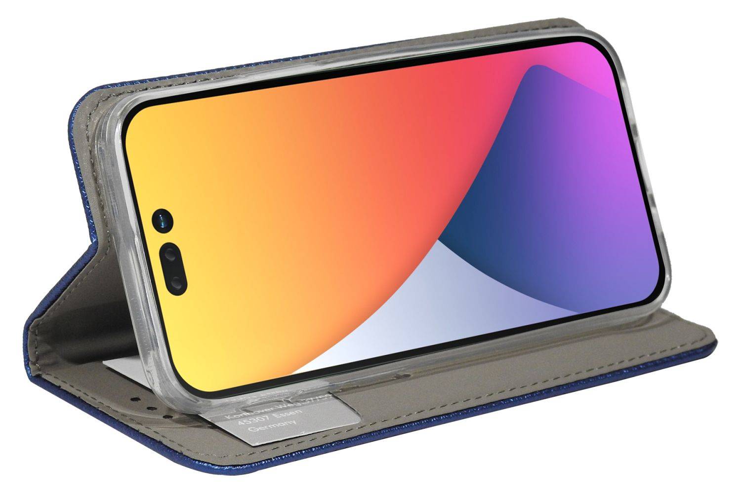 Buch Tasche "Smart" für iPhone 14 Pro Handy Hülle Etui Brieftasche Schutzhülle mit Standfunktion, Kartenfach Blau