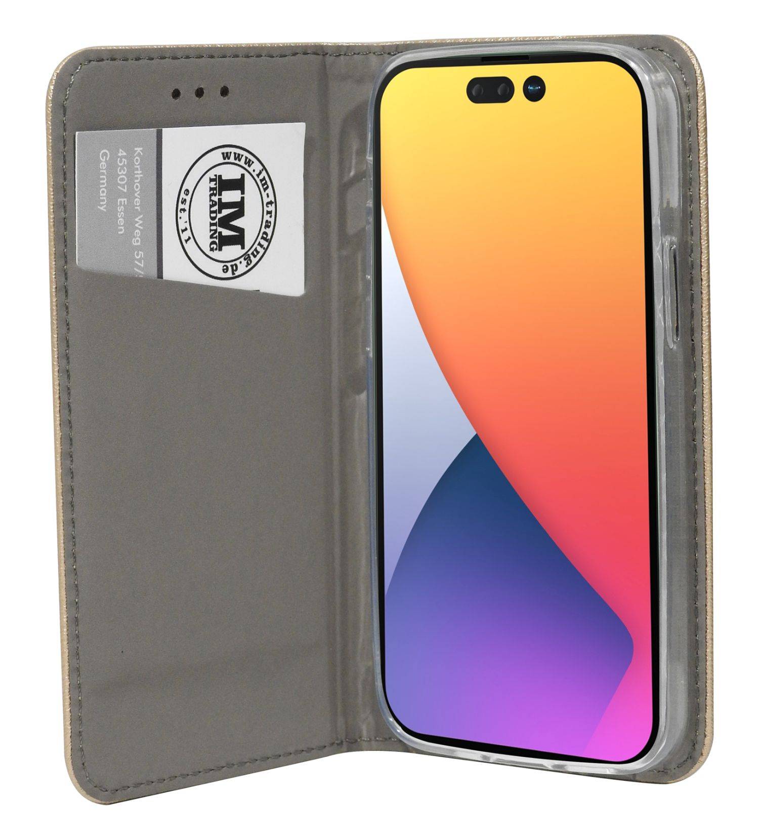 Buch Tasche "Smart" für iPhone 14 Pro Handy Hülle Etui Brieftasche Schutzhülle mit Standfunktion, Kartenfach Gold