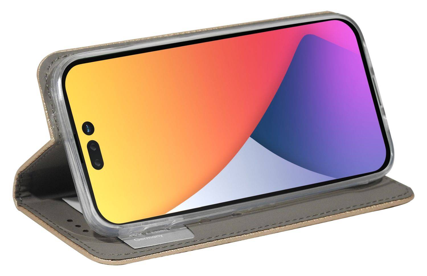 Buch Tasche "Smart" für iPhone 14 Pro Handy Hülle Etui Brieftasche Schutzhülle mit Standfunktion, Kartenfach Gold