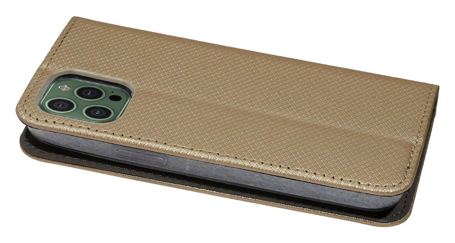 Buch Tasche "Smart" für iPhone 14 Pro Handy Hülle Etui Brieftasche Schutzhülle mit Standfunktion, Kartenfach Gold