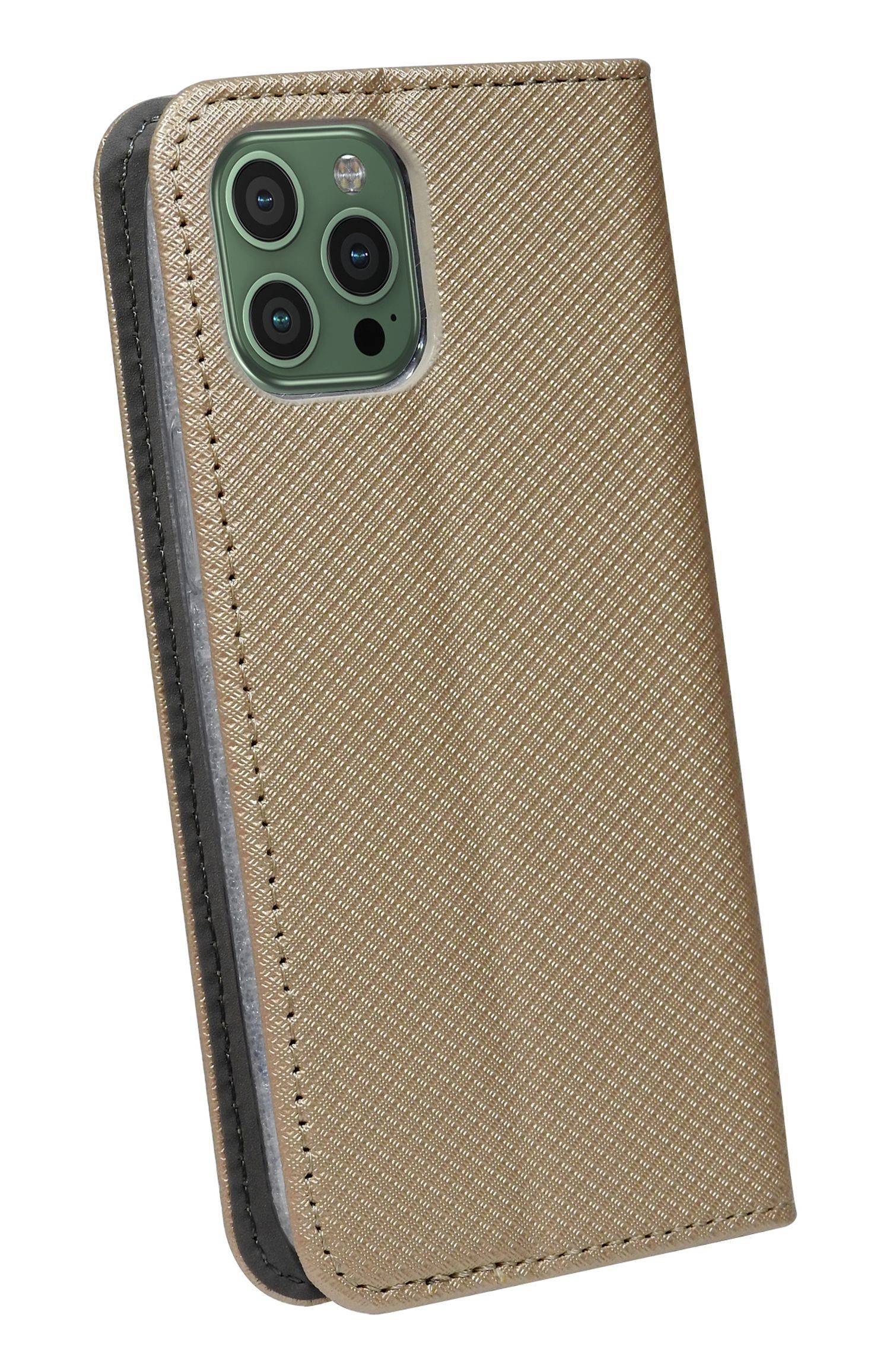 Buch Tasche "Smart" für iPhone 14 Pro Handy Hülle Etui Brieftasche Schutzhülle mit Standfunktion, Kartenfach Gold