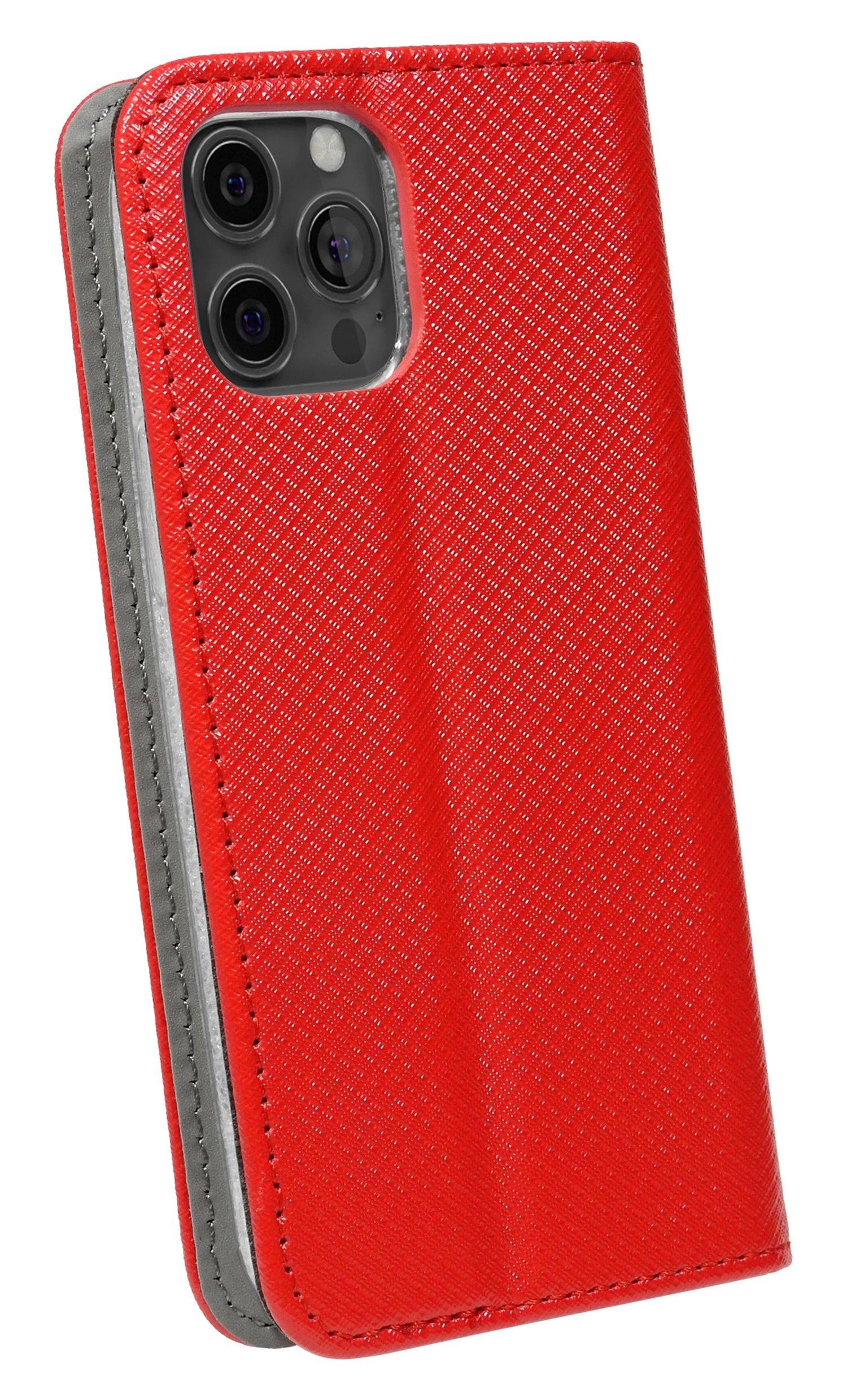Buch Tasche "Smart" für iPhone 14 Pro Max Handy Hülle Etui Brieftasche Schutzhülle mit Standfunktion, Kartenfach Rot