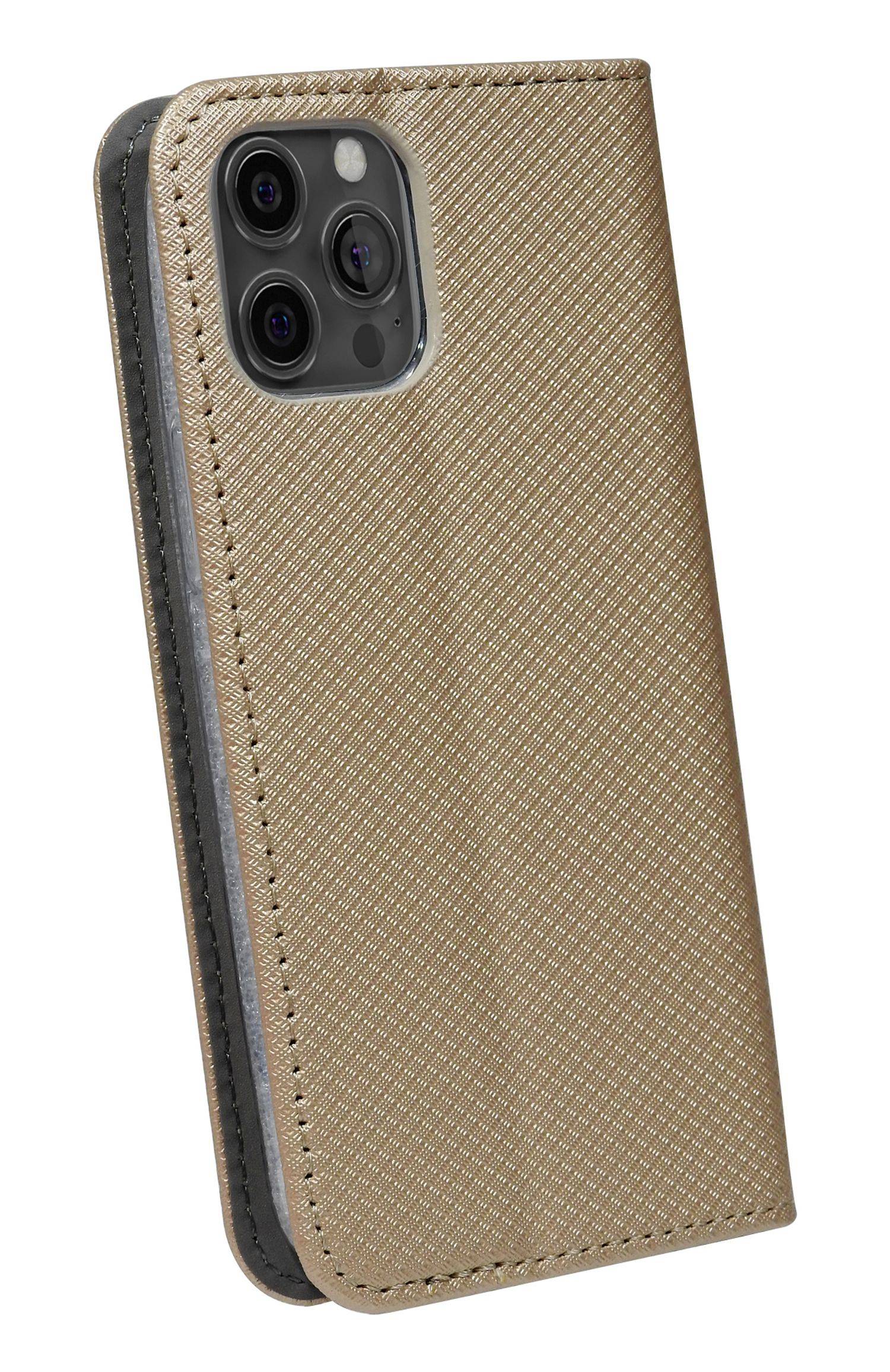 Buch Tasche "Smart" für iPhone 14 Pro Max Handy Hülle Etui Brieftasche Schutzhülle mit Standfunktion, Kartenfach Gold