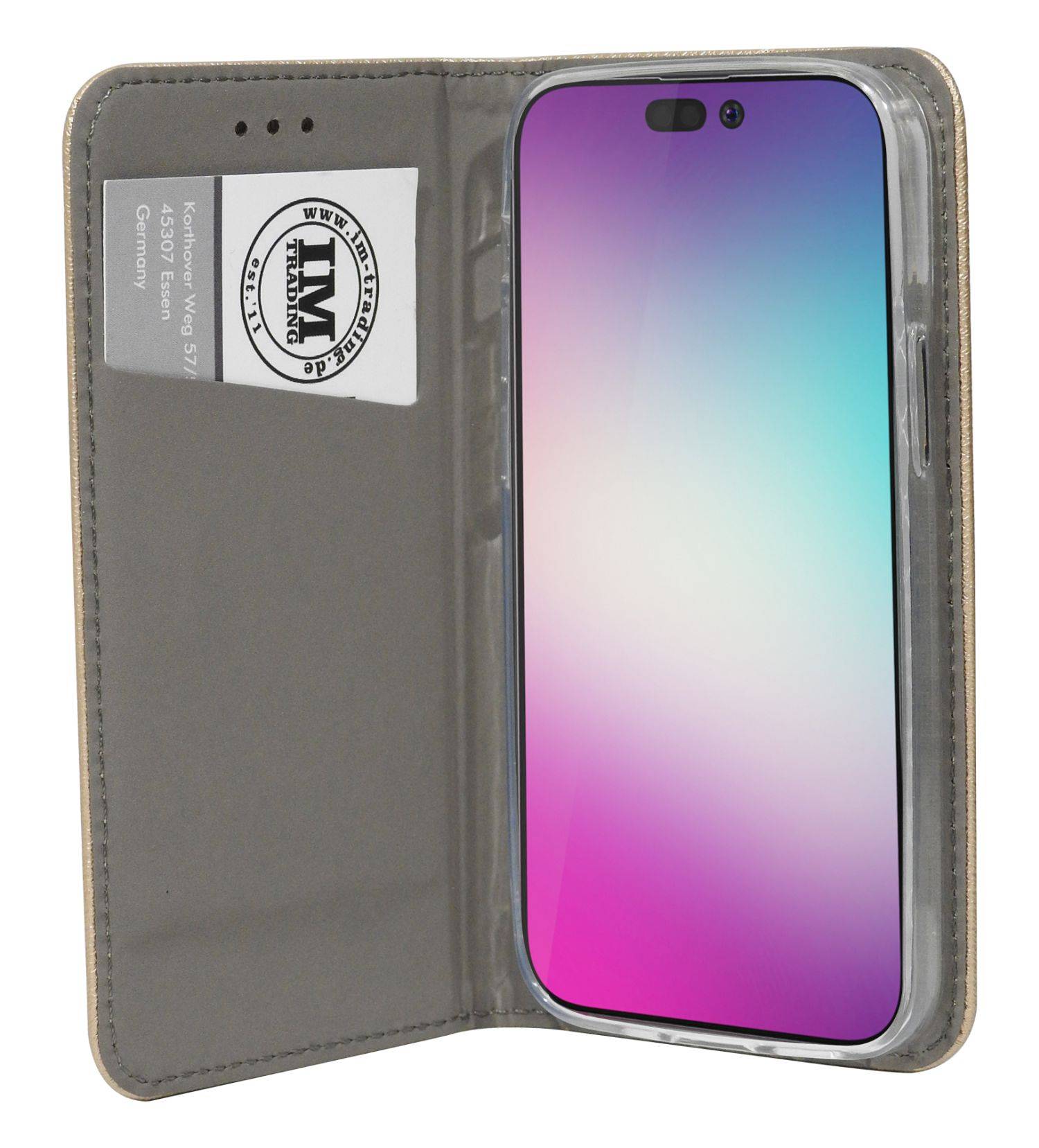 Buch Tasche "Smart" für iPhone 14 Pro Max Handy Hülle Etui Brieftasche Schutzhülle mit Standfunktion, Kartenfach Gold