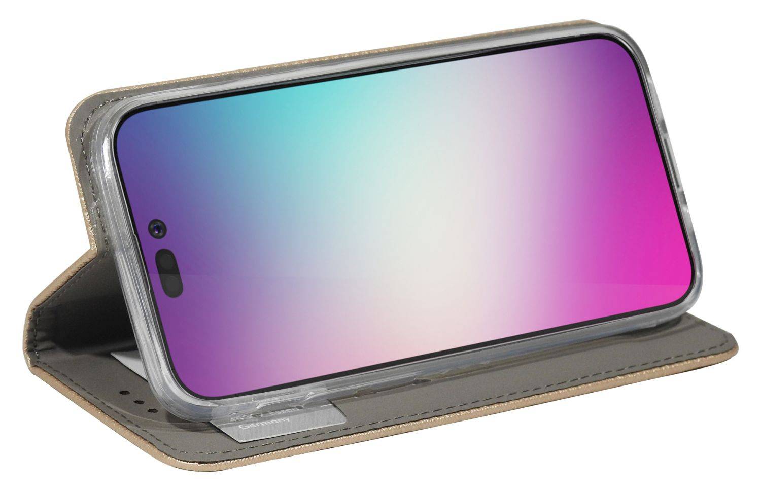 Buch Tasche "Smart" für iPhone 14 Pro Max Handy Hülle Etui Brieftasche Schutzhülle mit Standfunktion, Kartenfach Gold