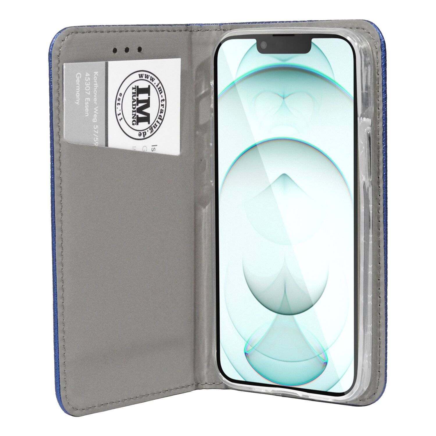 Buch Tasche "Smart" kompatibel mit iPhone 14 Plus Handy Hülle Etui Brieftasche mit Standfunktion, Kartenfach Blau