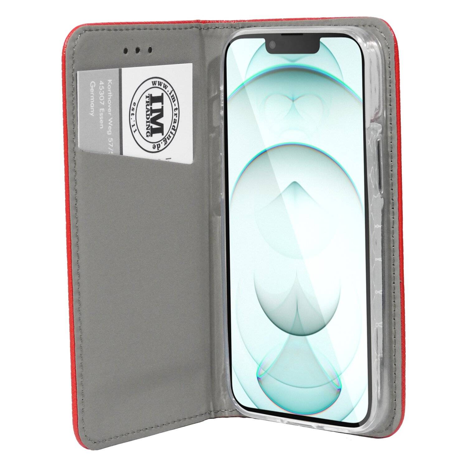 Buch Tasche "Smart" kompatibel mit iPhone 14 Plus Handy Hülle Etui Brieftasche mit Standfunktion, Kartenfach Rot