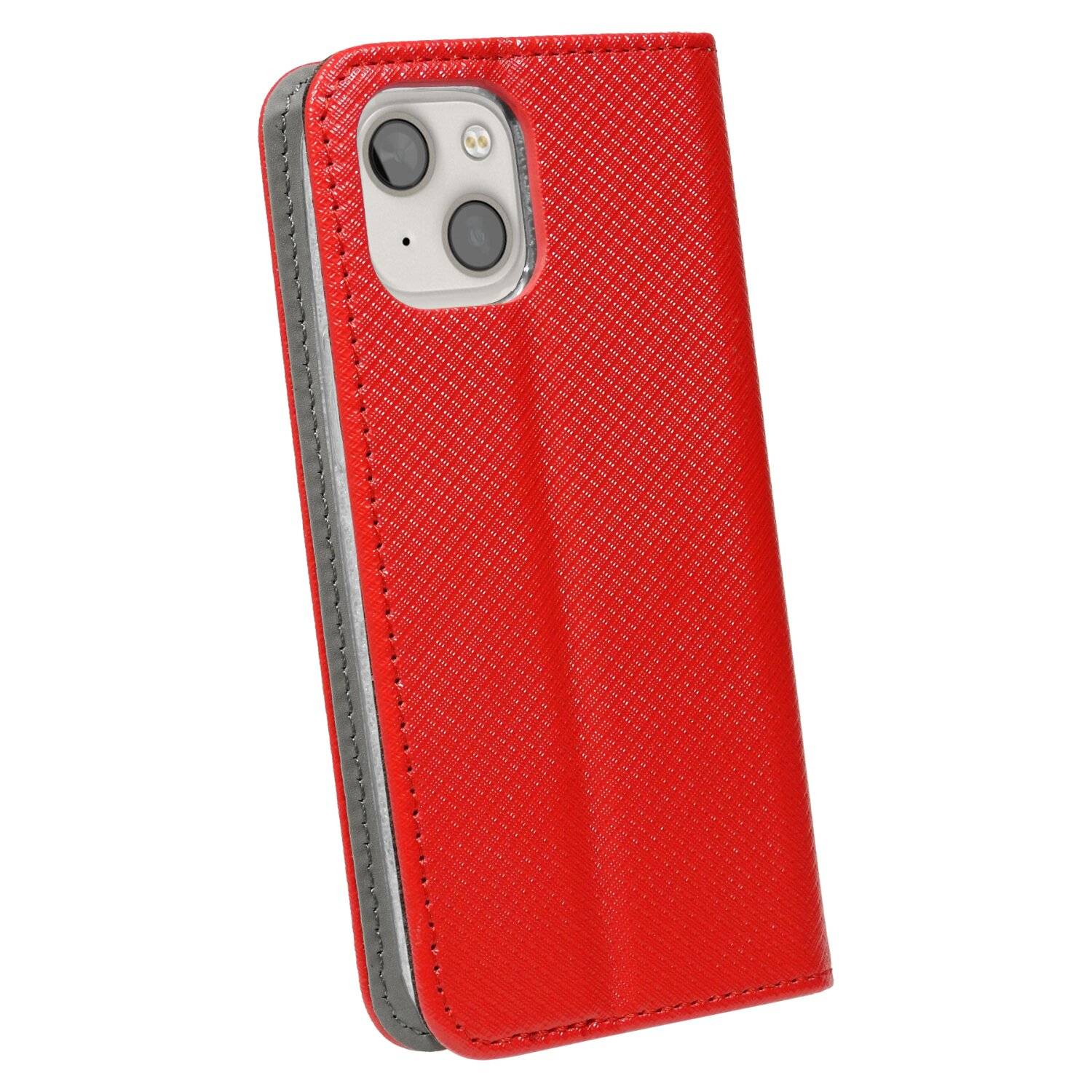 Buch Tasche "Smart" kompatibel mit iPhone 14 Plus Handy Hülle Etui Brieftasche mit Standfunktion, Kartenfach Rot