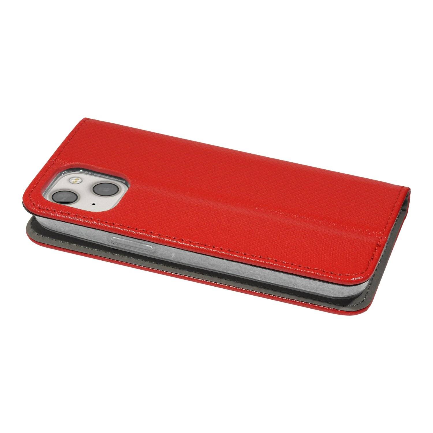 Buch Tasche "Smart" kompatibel mit iPhone 14 Plus Handy Hülle Etui Brieftasche mit Standfunktion, Kartenfach Rot