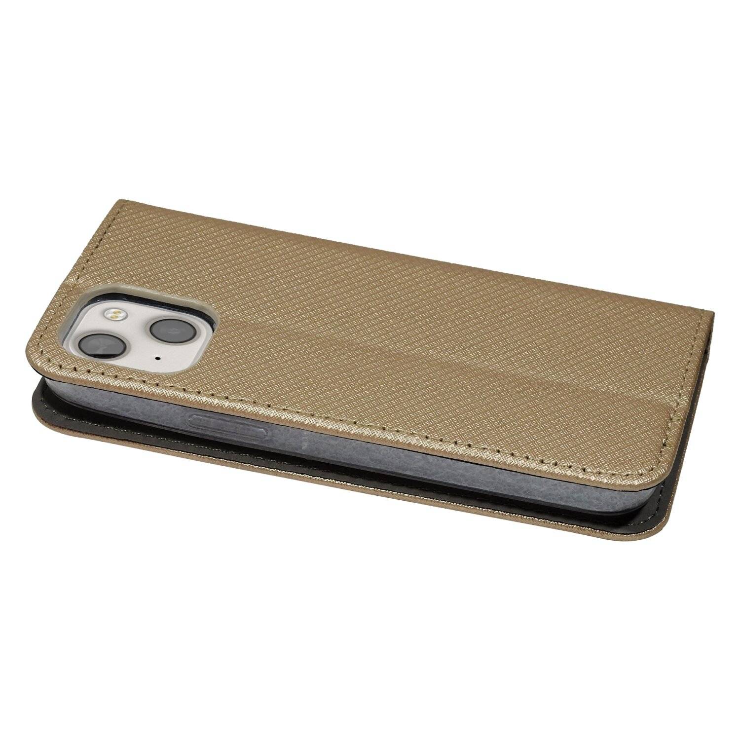 Buch Tasche "Smart" kompatibel mit iPhone 14 Plus Handy Hülle Etui Brieftasche mit Standfunktion, Kartenfach Gold