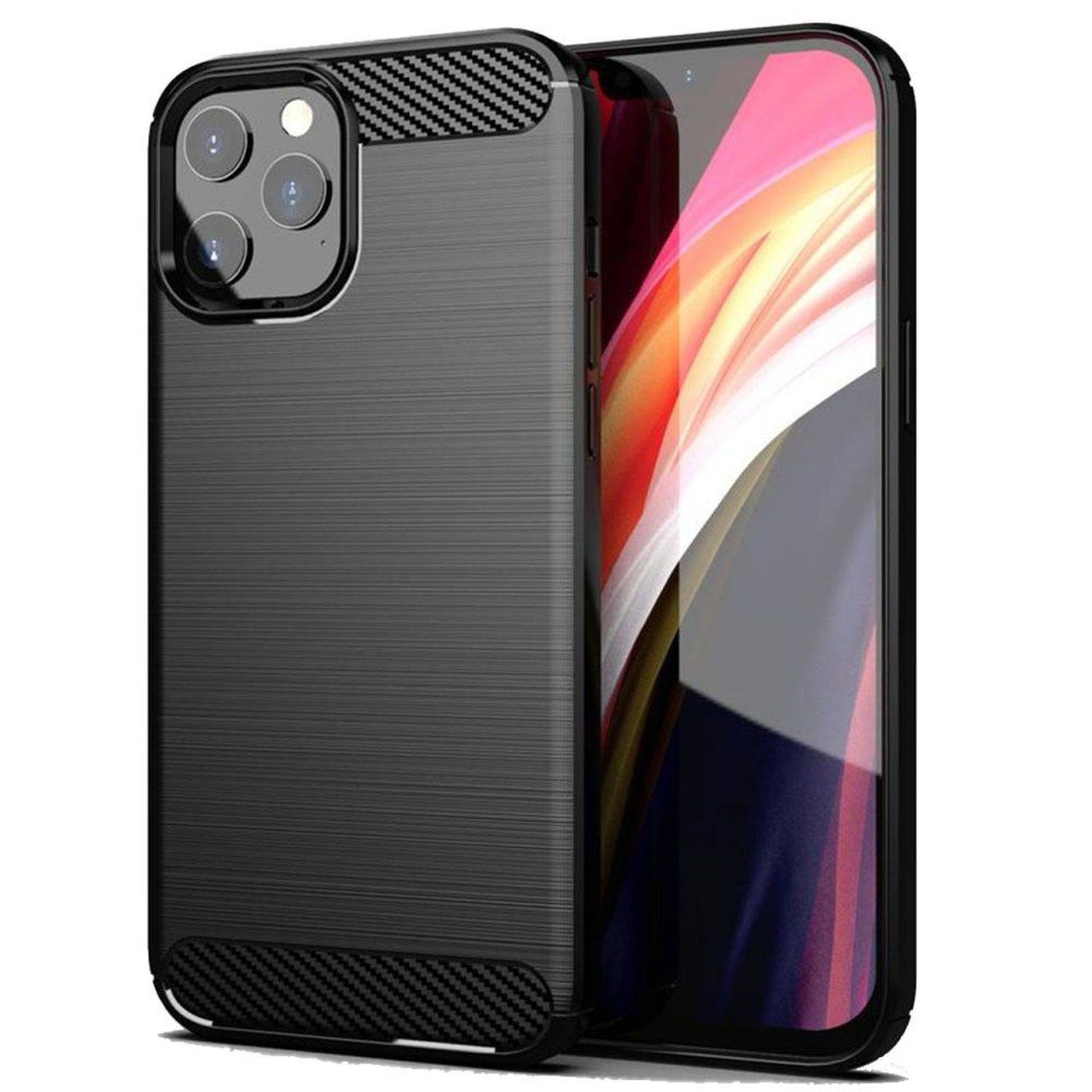 Silikon Hülle Bumper Carbon für iPhone 14 Pro Max Case TPU Soft Handyhülle Cover Schutzhülle Schwarz