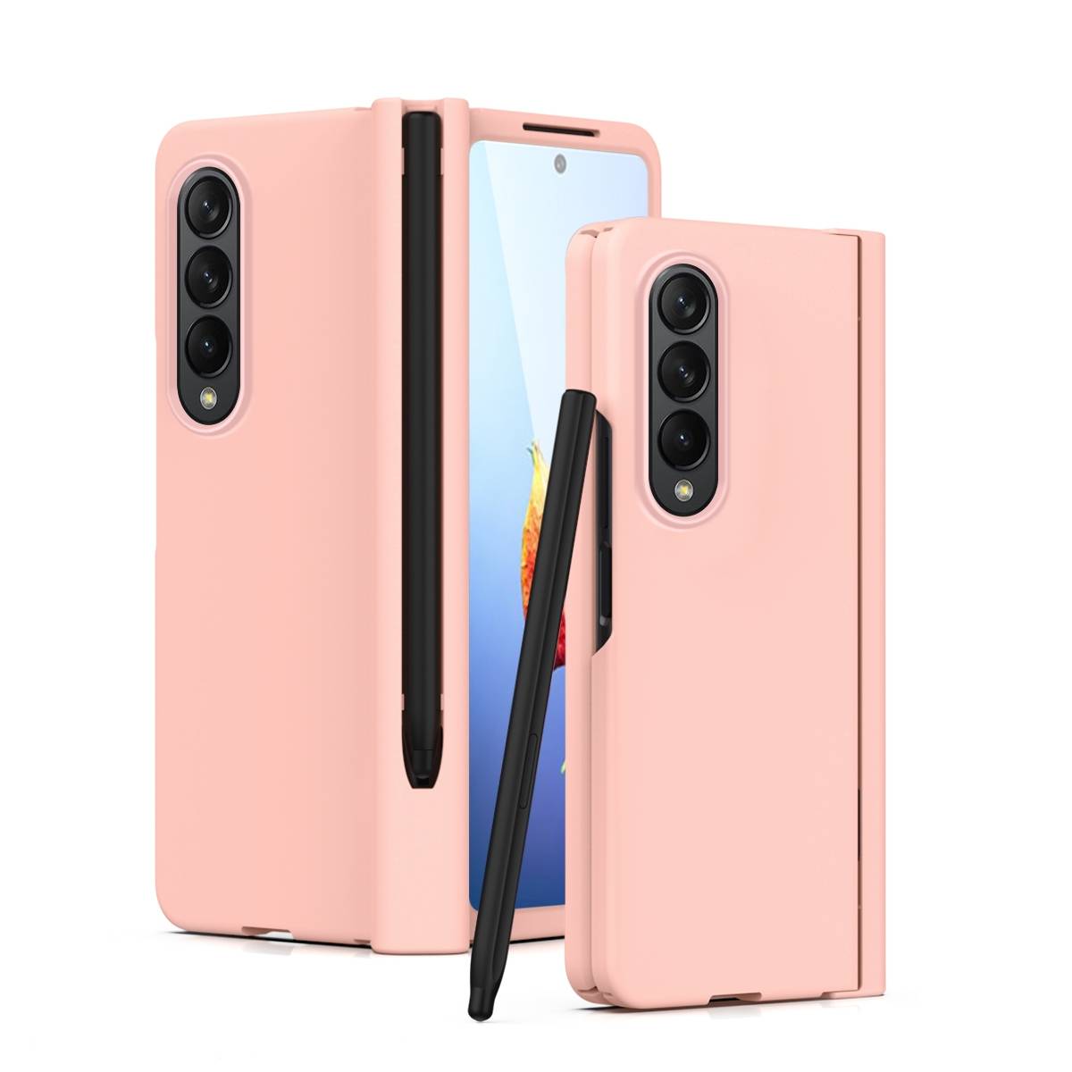 Für Samsung Galaxy Z Fold4 5G Kunststoff Handy Tasche Hülle Etuis Pink + Folie + Stift