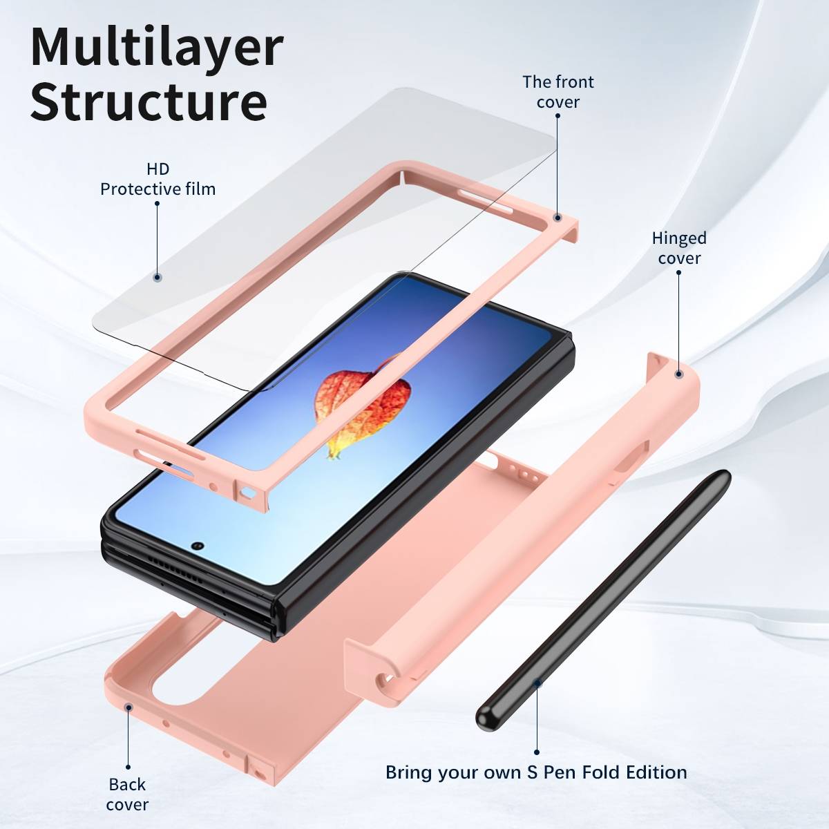 Für Samsung Galaxy Z Fold4 5G Kunststoff Handy Tasche Hülle Etuis Pink + Folie + Stift