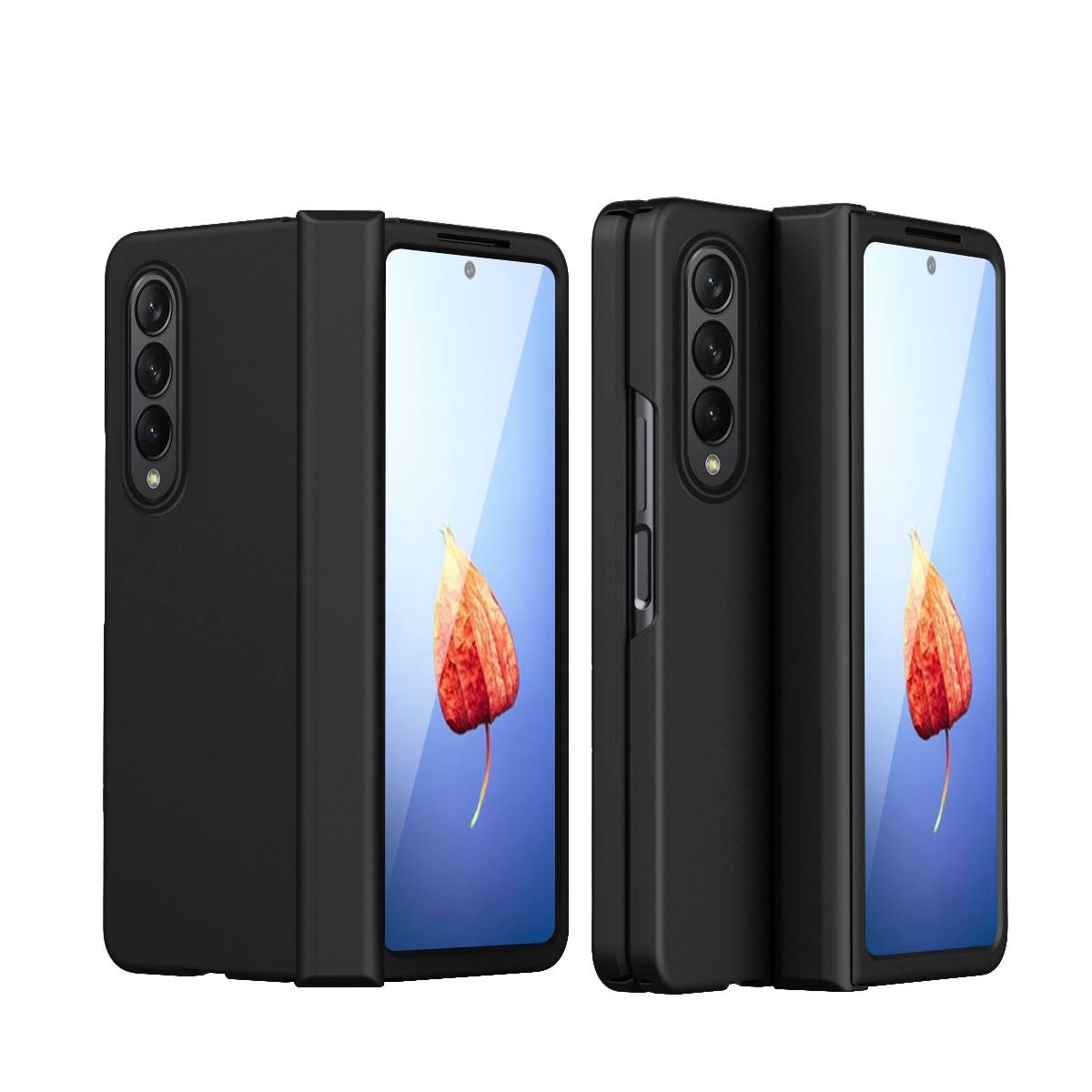 Für Samsung Galaxy Z Fold4 5G Kunststoff Handy Tasche Hülle Etuis Schwarz + Hart Glas + Stift