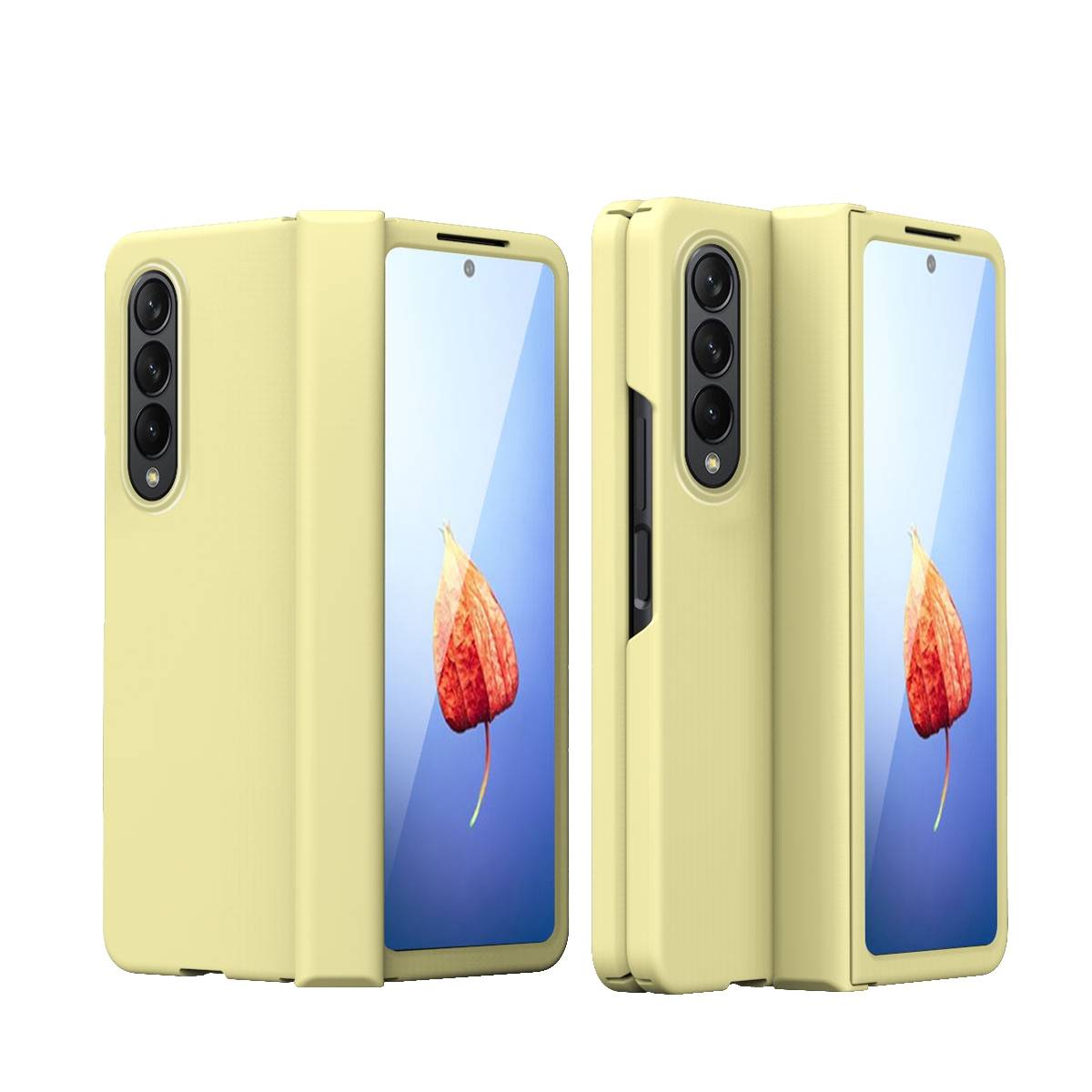 Für Samsung Galaxy Z Fold4 5G Kunststoff Handy Tasche Hülle Etuis Gelb + Hart Glas + Stift