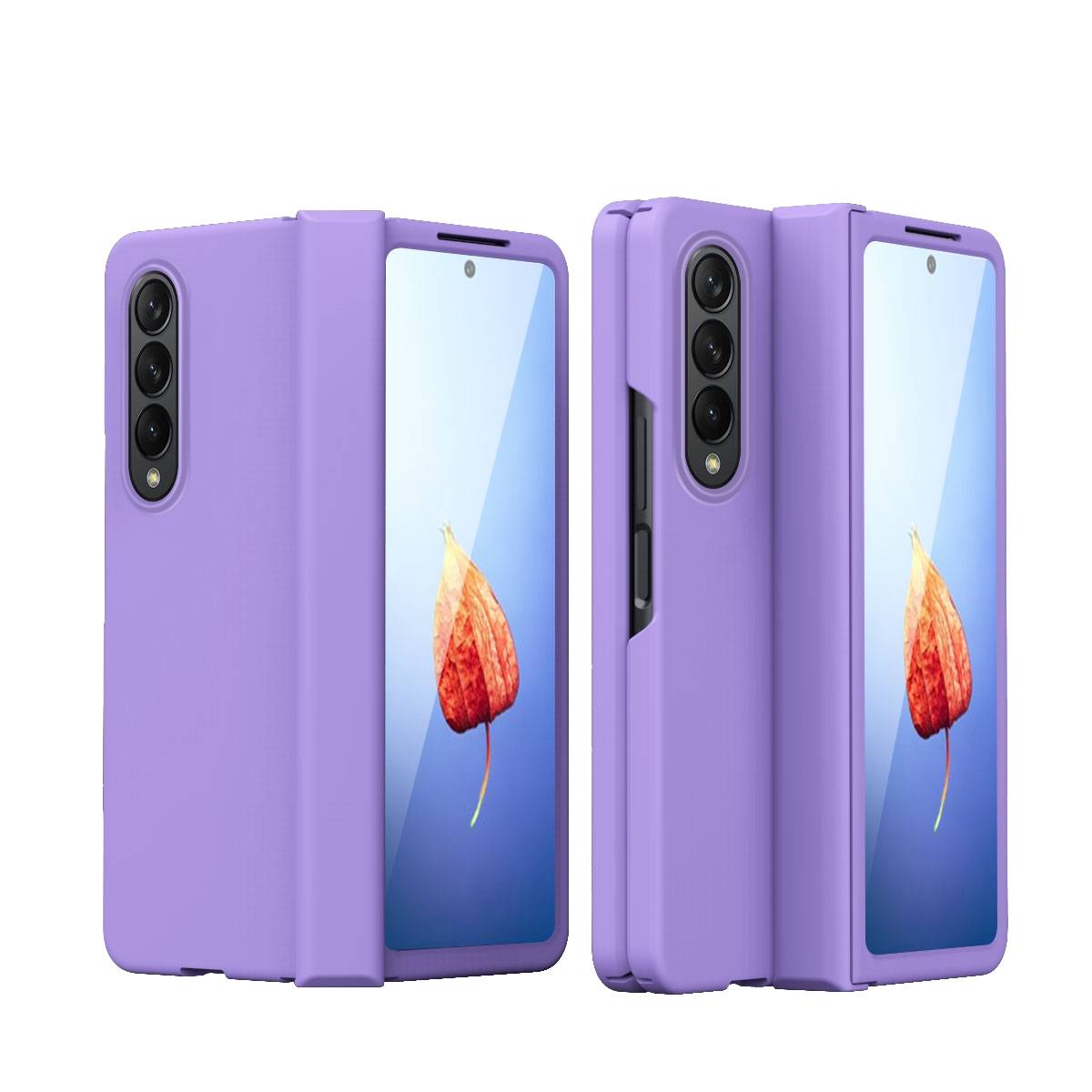 Für Samsung Galaxy Z Fold4 5G Kunststoff Handy Tasche Hülle Etuis Lila + Hart Glas + Stift