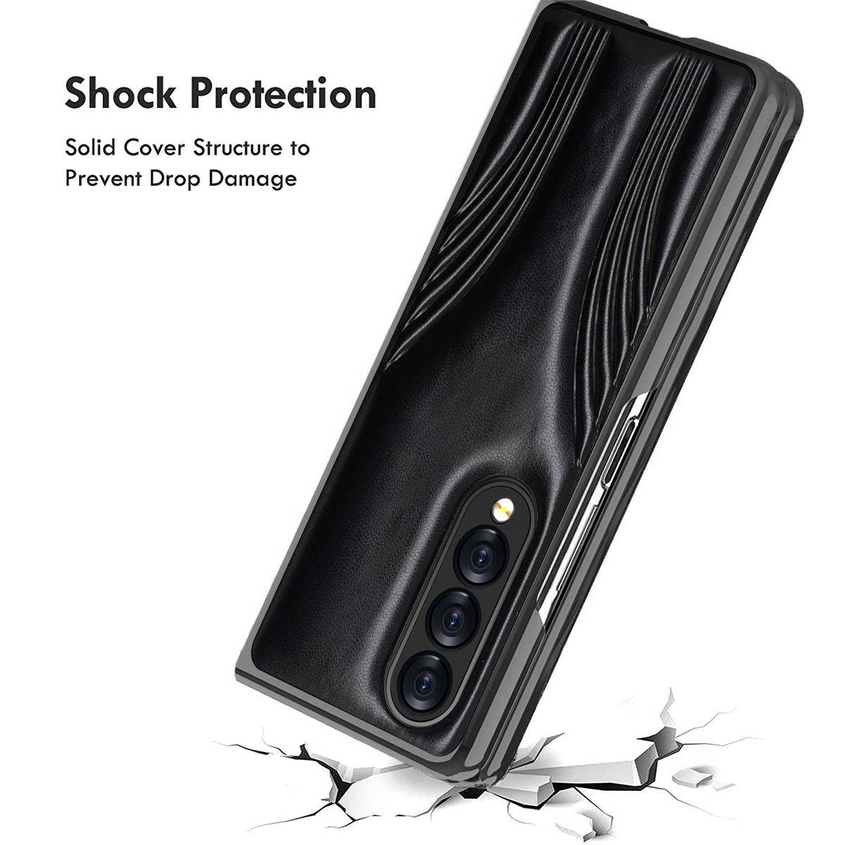 Für Samsung Galaxy Z Fold4 5G Kunstleder / Geprägte Faltung Kunststoff Handy Tasche Hülle Etuis Blau