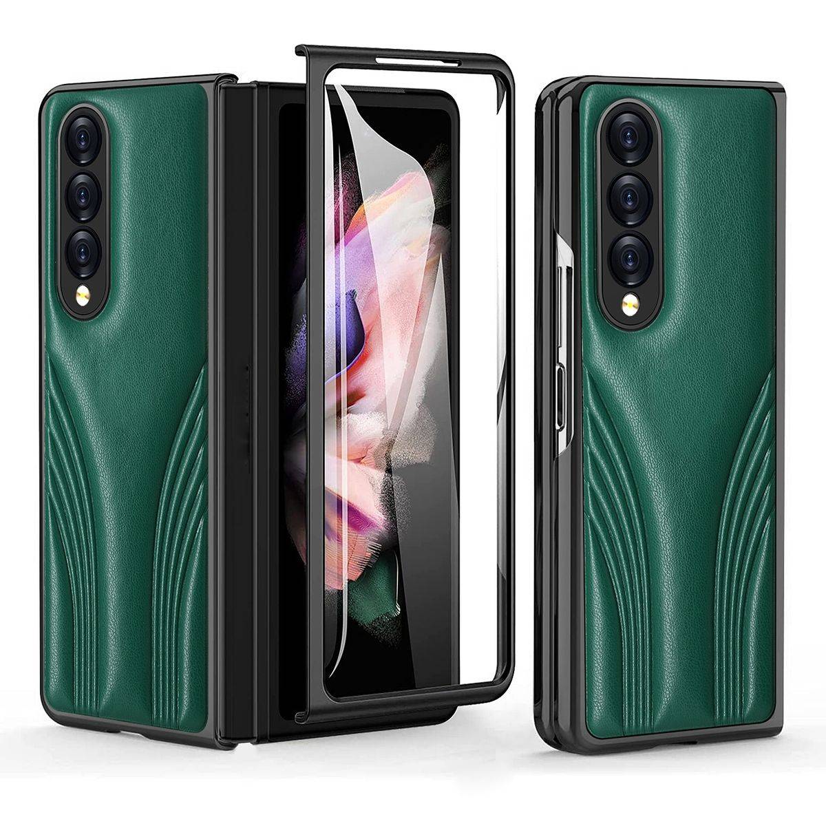 Für Samsung Galaxy Z Fold4 5G Kunstleder / Geprägte Faltung Kunststoff Handy Tasche Hülle Etuis Grün