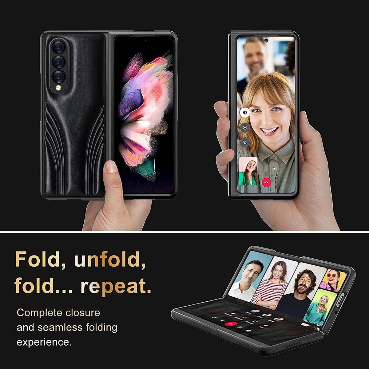 Für Samsung Galaxy Z Fold4 5G Kunstleder / Geprägte Faltung Kunststoff Handy Tasche Hülle Etuis Grün