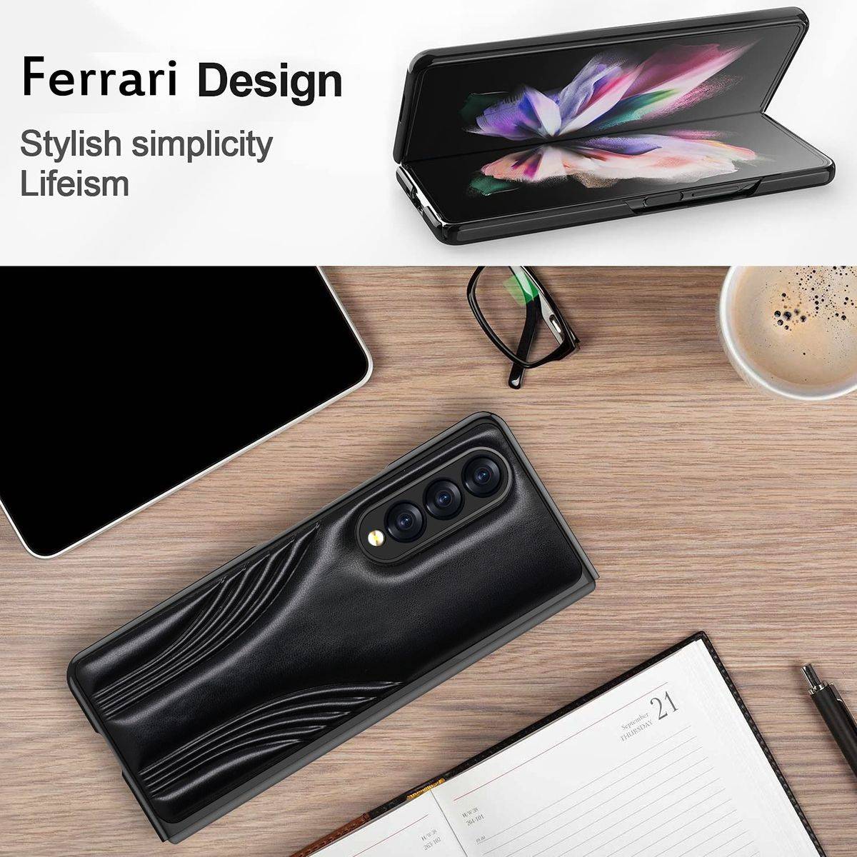 Für Samsung Galaxy Z Fold4 5G Kunstleder / Geprägte Faltung Kunststoff Handy Tasche Hülle Etuis Grün