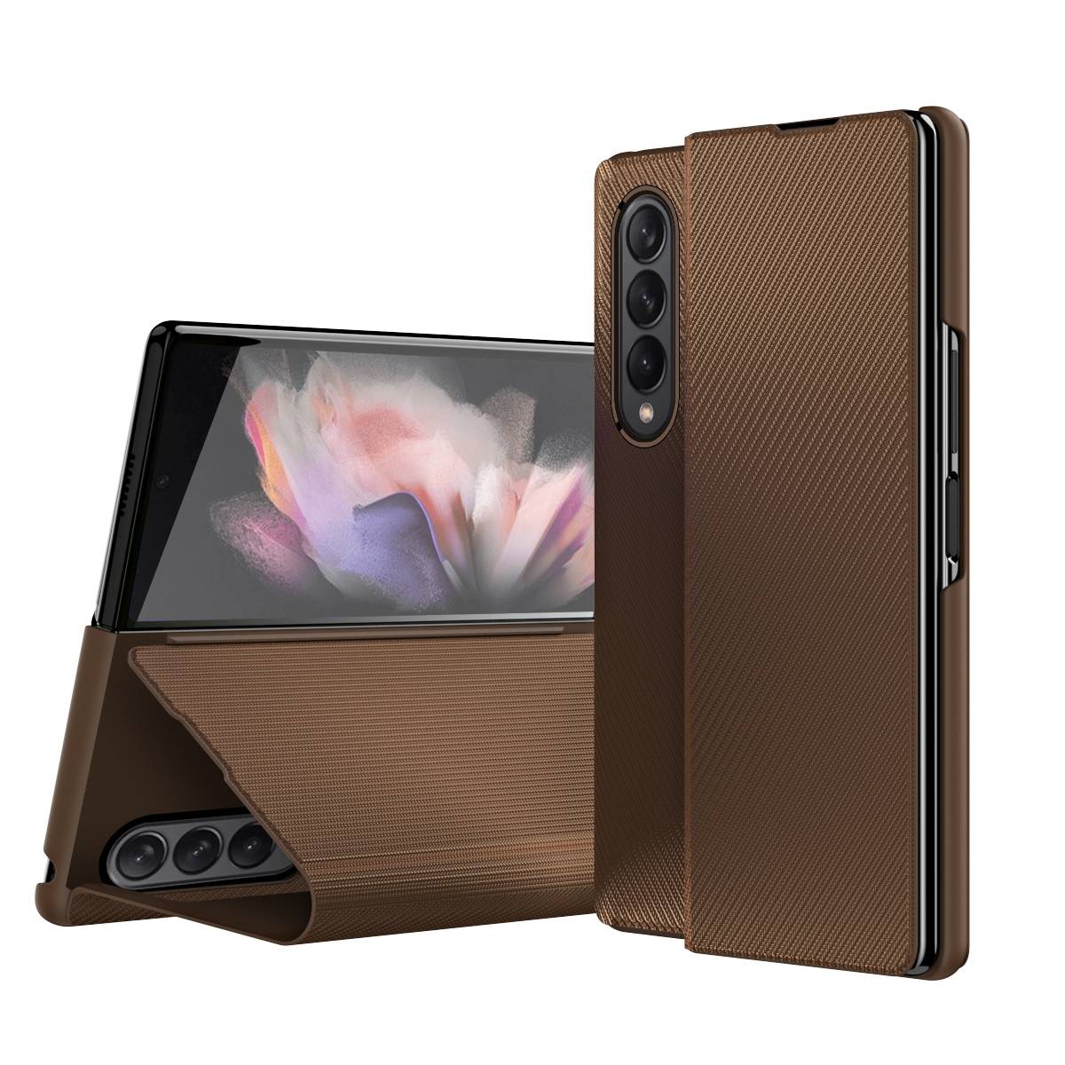 Für Samsung Galaxy Z Fold4 5G Kunstleder / Kevlar Style Kunststoff Handy Tasche Hülle Etuis Schwarz