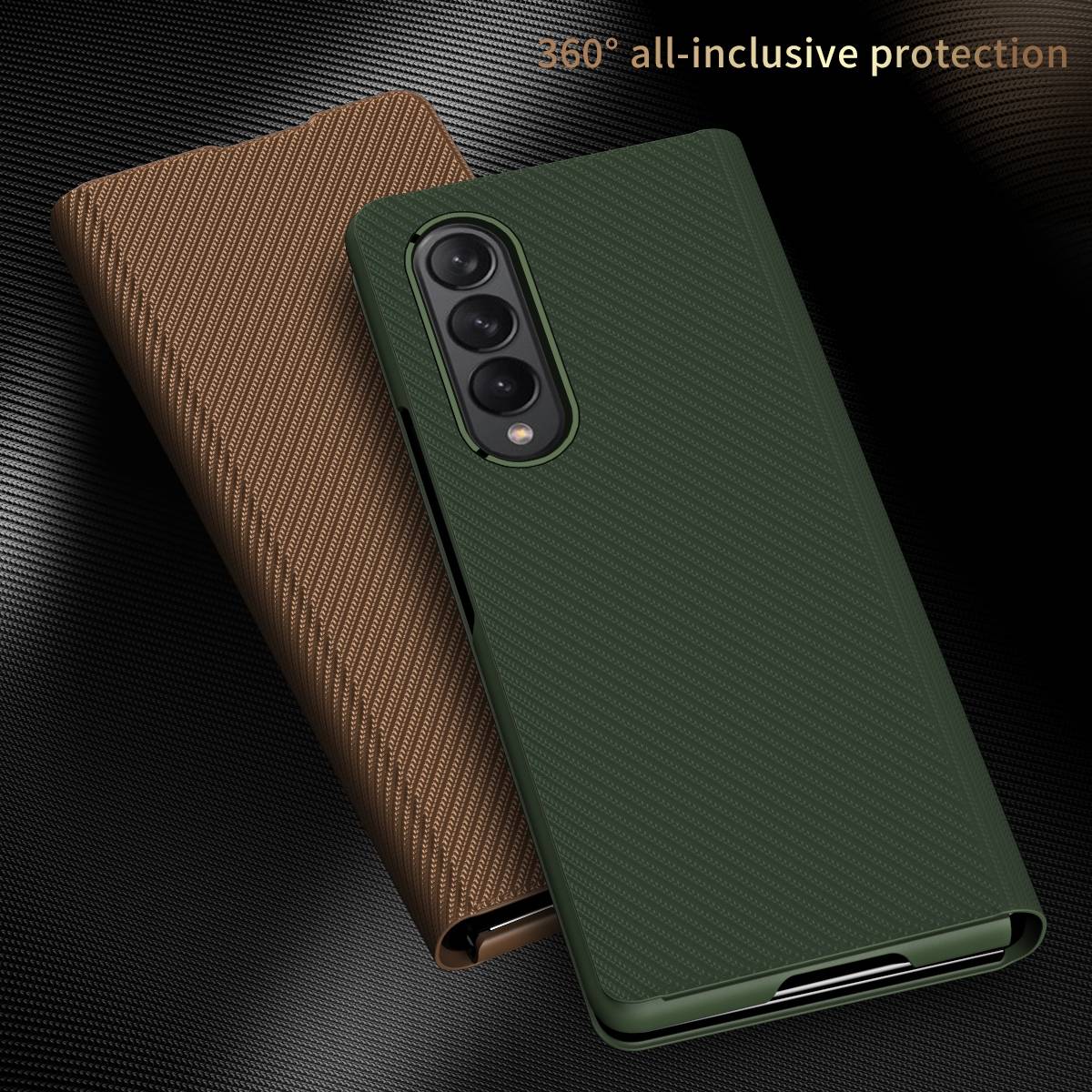 Für Samsung Galaxy Z Fold4 5G Kunstleder / Kevlar Style Kunststoff Handy Tasche Hülle Etuis Schwarz