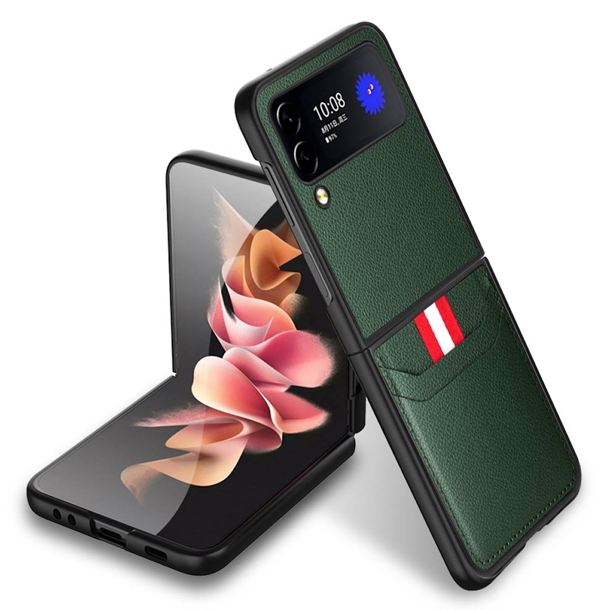 Für Samsung Galaxy Z Flip4 5G Design Kartenfach Hart Cover Handy Tasche Hülle Etuis Grün