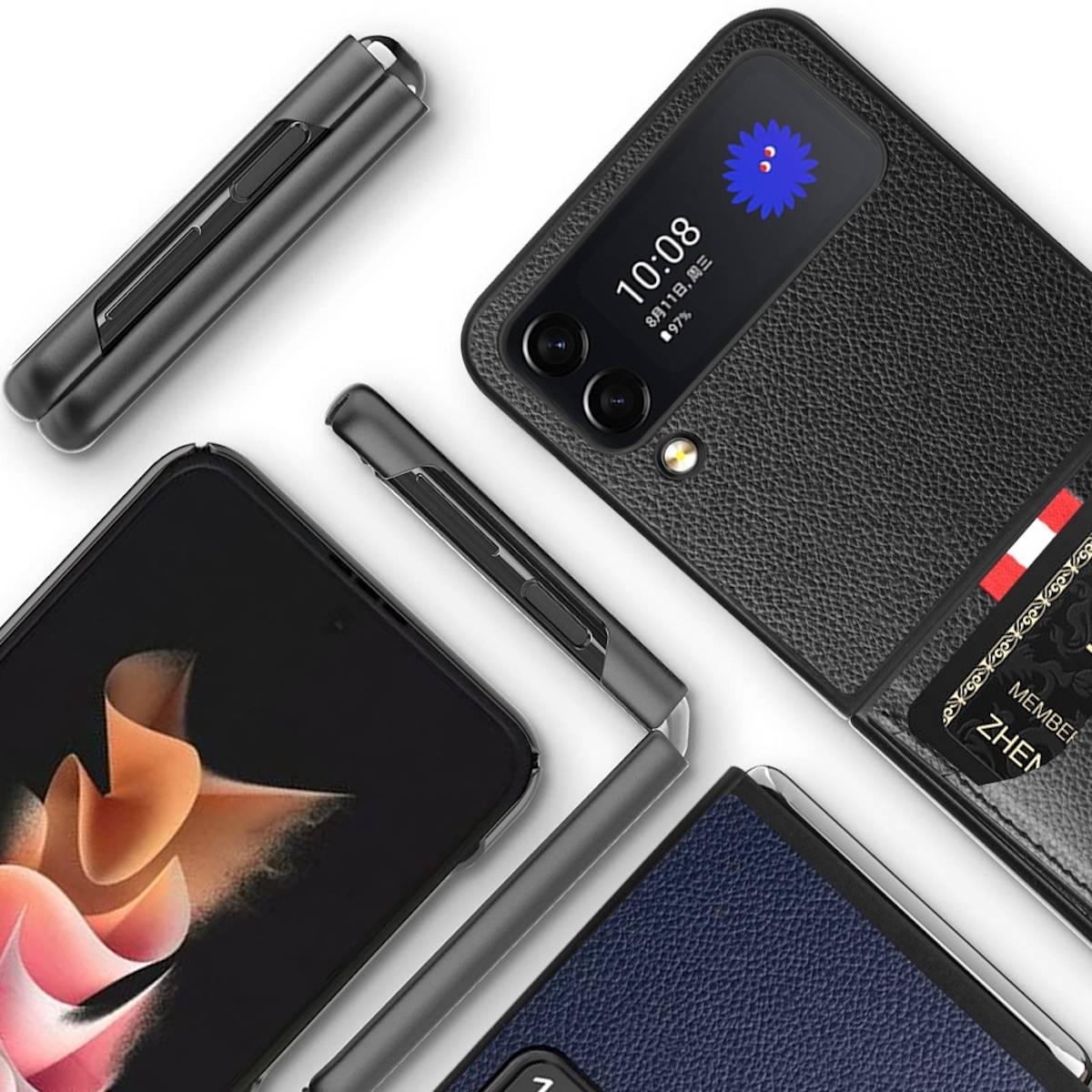 Für Samsung Galaxy Z Flip4 5G Design Kartenfach Hart Cover Handy Tasche Hülle Etuis Braun