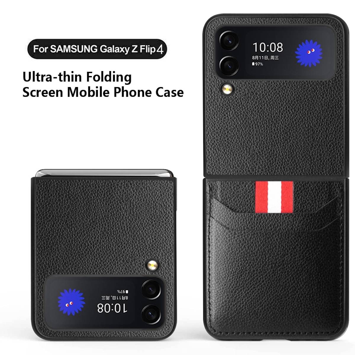 Für Samsung Galaxy Z Flip4 5G Design Kartenfach Hart Cover Handy Tasche Hülle Etuis Blau