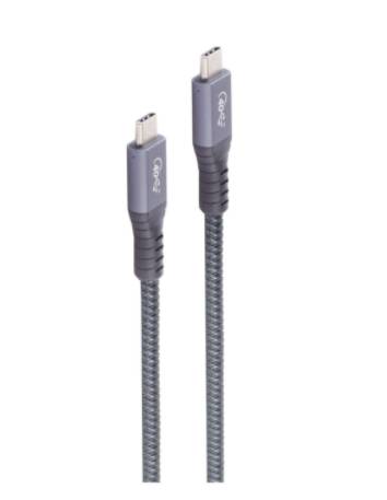 Zwei graue geflochtene USB-C-Kabel mit passenden Steckern auf weißem Hintergrund.