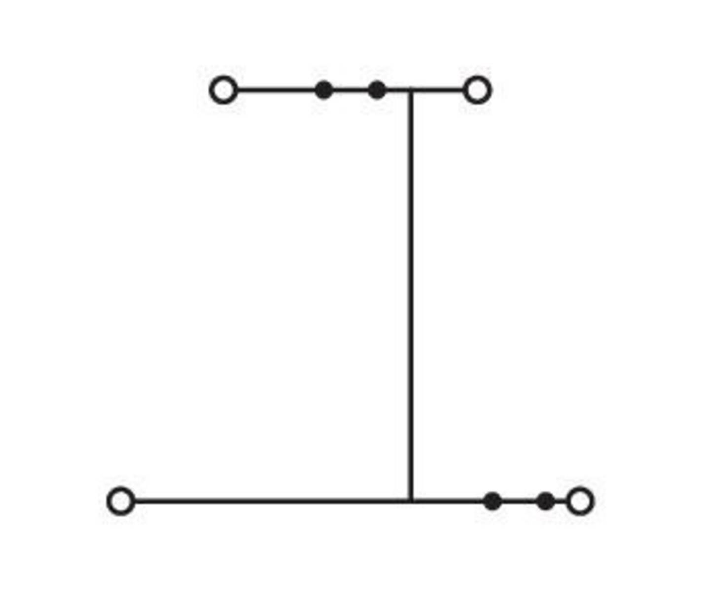 Diagramm mit einem T-förmigen Schaltkreis, bei dem eine vertikale Linie eine horizontale Linie kreuzt. Kreise stellen Verbindungspunkte dar.