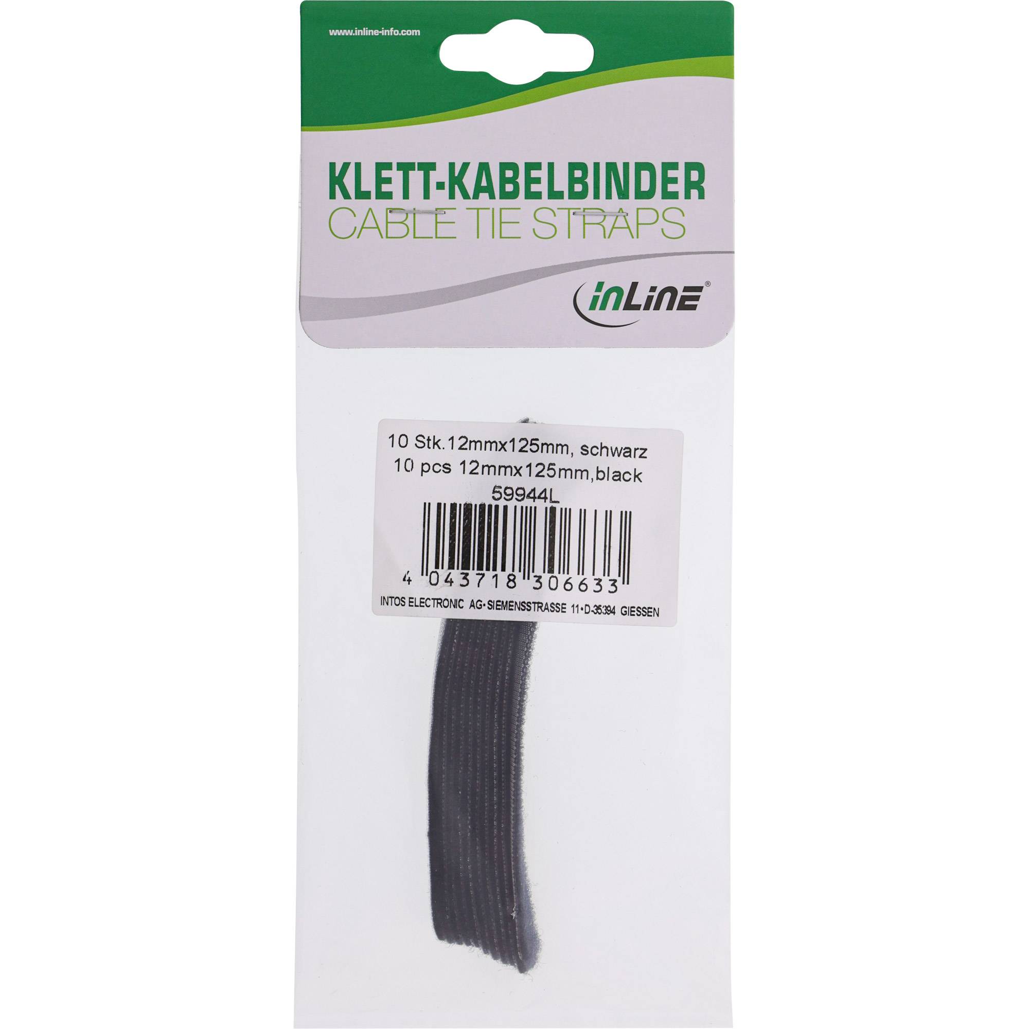 INLINE - Klettkabelbinder mit Lasche 12x125mm - 10er - schwarz