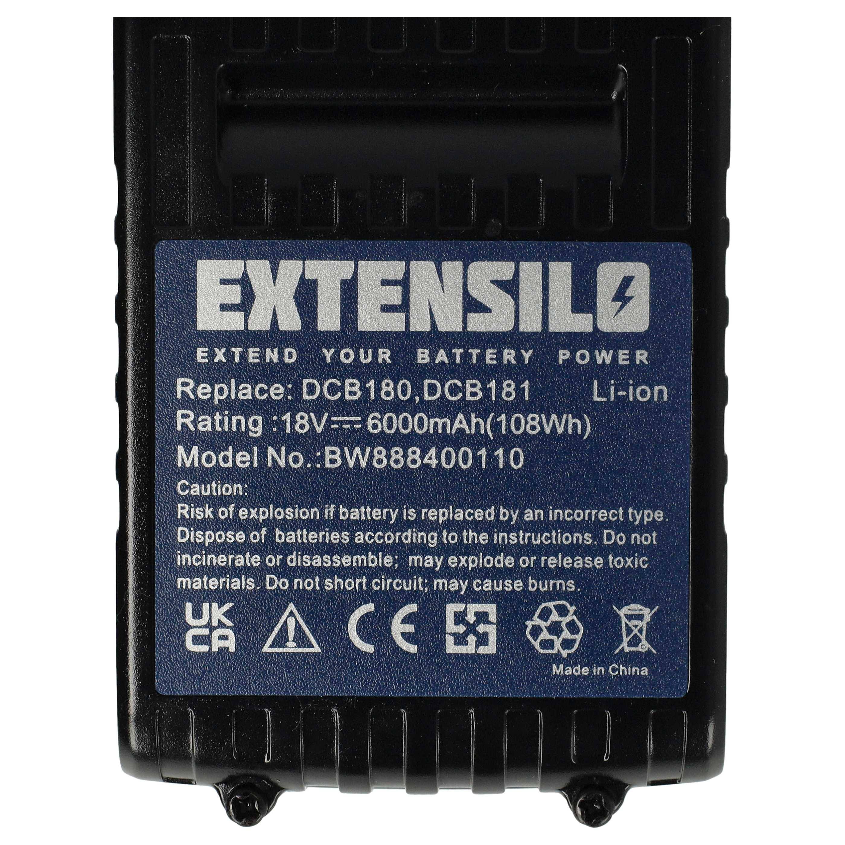 EXTENSILO Akku Ersatz für Dewalt DCB182, DCB182-XE, DCB180, DCB183, DCB181-XJ, DCB181 für Werkzeug (6000 mAh, Li-Ion, 18 V)