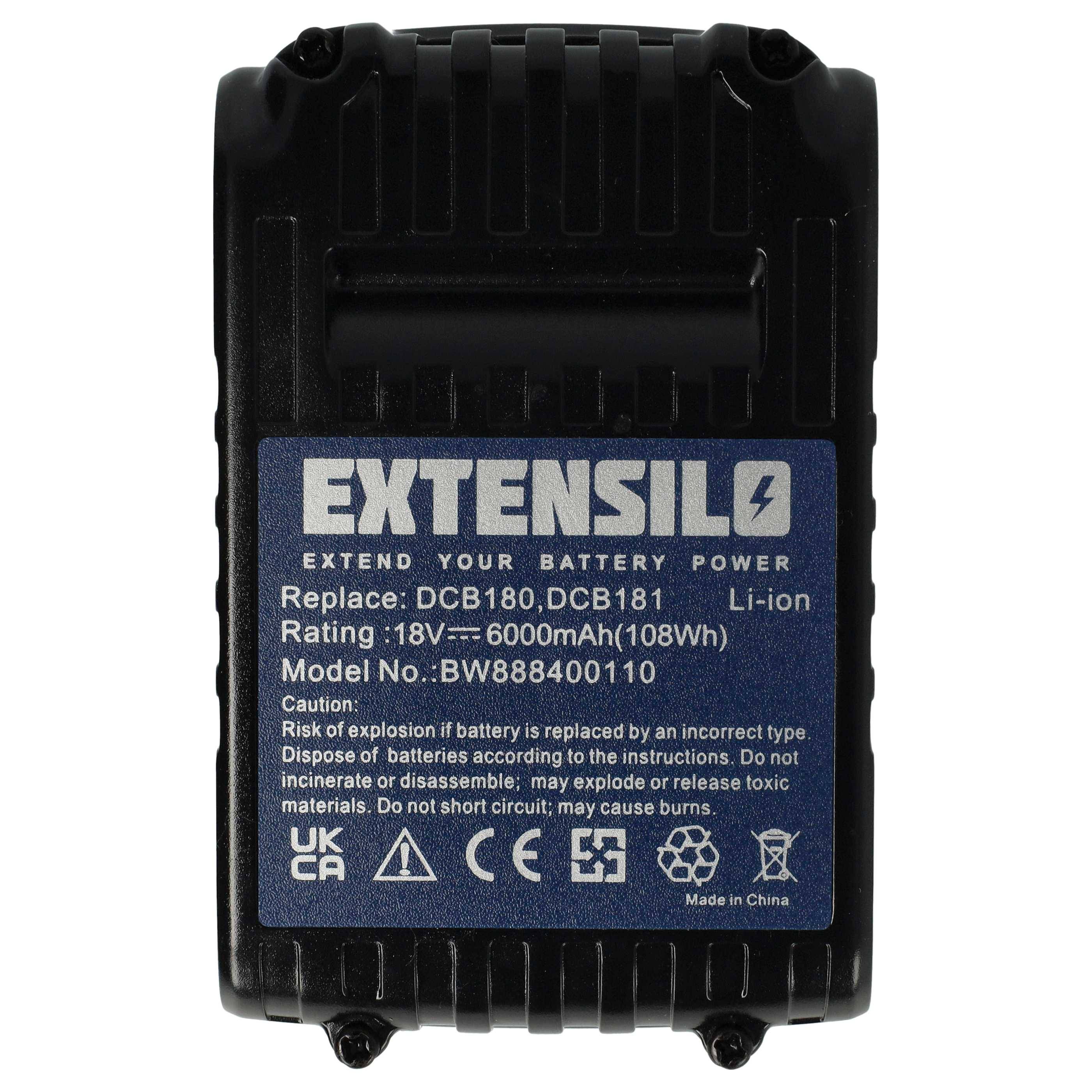 EXTENSILO Akku Ersatz für Dewalt DCB200, DCB201-2, DCB201, DCB205, DCB204, DCB203, DCB185 für Elektrowerkzeug (6000 mAh, Li-Ion, 18 V)