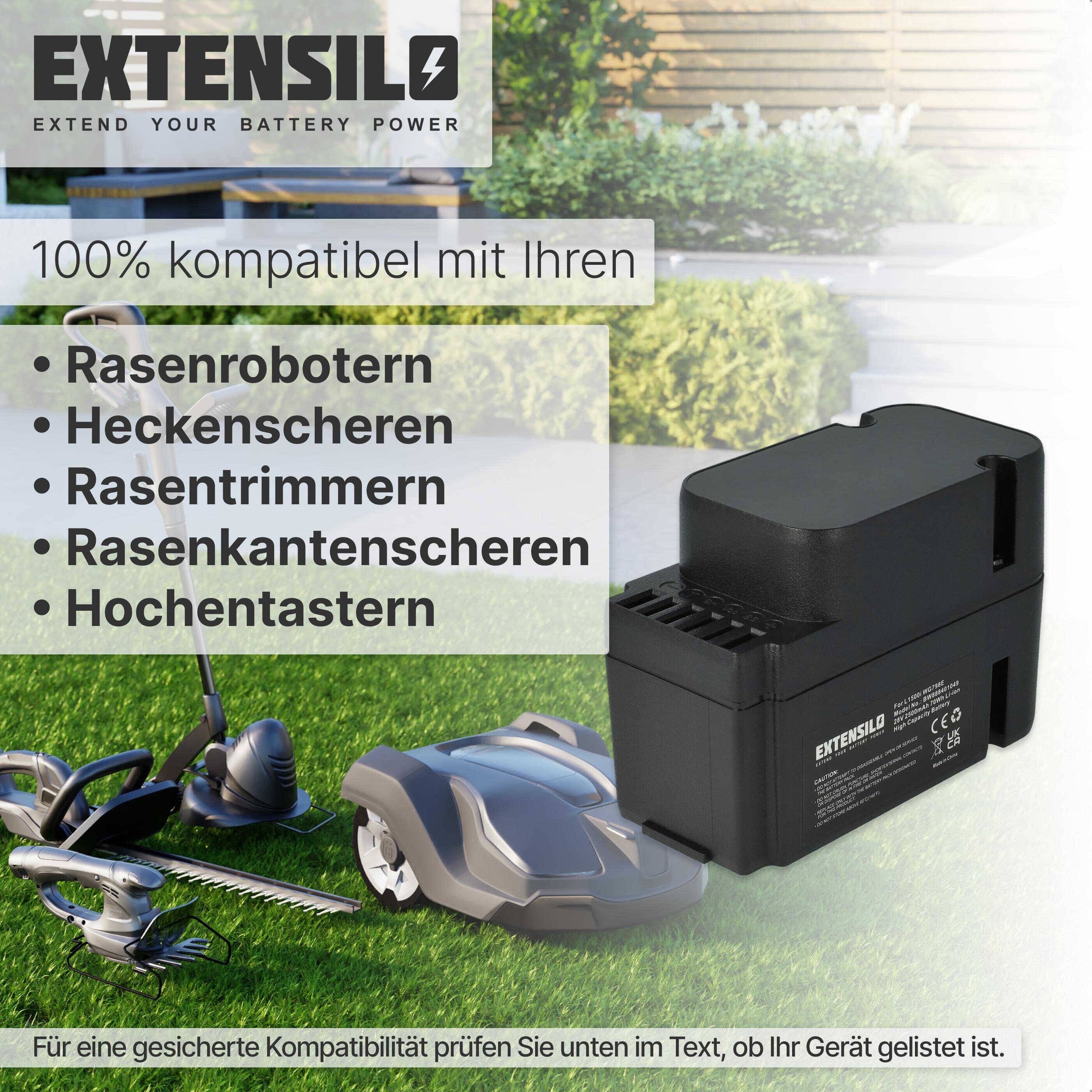 EXTENSILO Akku kompatibel mit Worx Landroid L1500i WG798E, M1000 WG791E.1, M1000i WG796E.1 Rasenroboter Rasenmäher (2500mAh, 28V, Li-Ion)