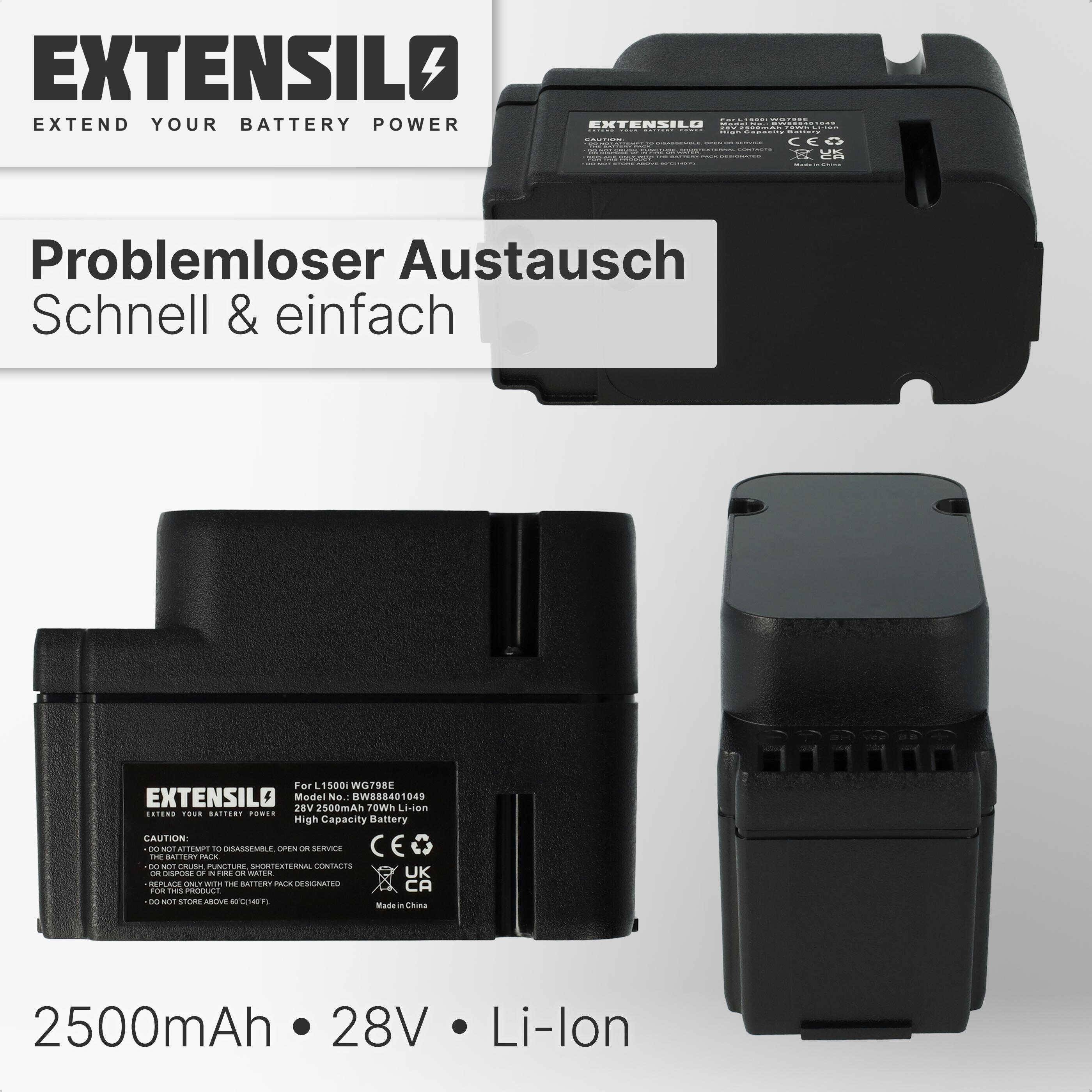 EXTENSILO Akku kompatibel mit Worx Landroid WG790E.1, WG791, WG791E.1, WG791W, WG792, WG792E, WG792E.1, WG794 Rasenmäher (2500mAh, 28V, Li-Ion)