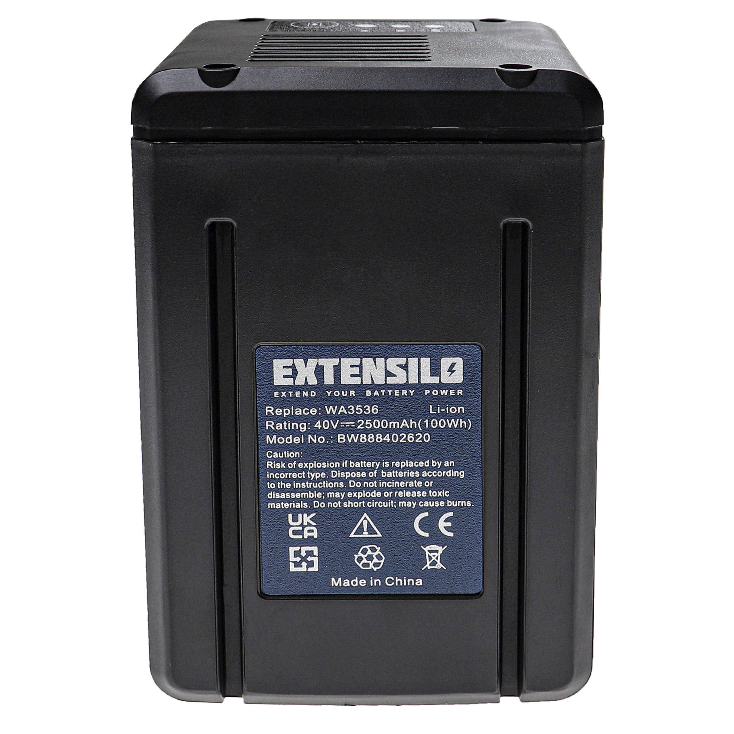 EXTENSILO Akku Ersatz für Worx WA3555, WA3536, WA3559 für Werkzeug (2500 mAh, Li-Ion, 40 V)