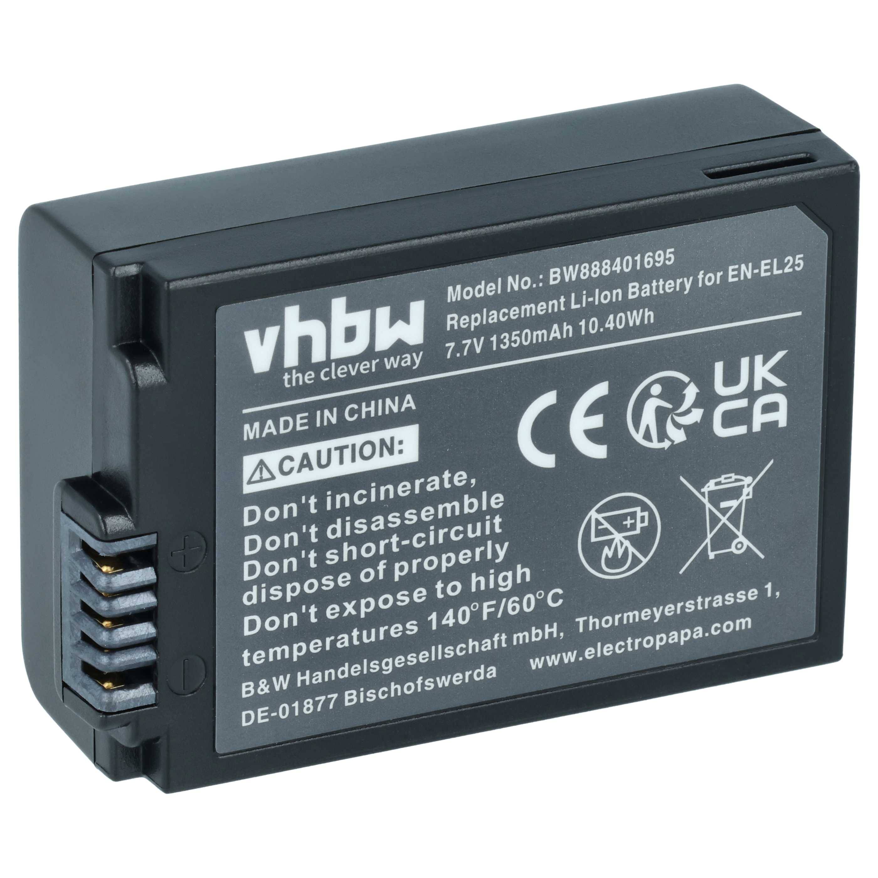 vhbw Akku kompatibel mit Nikon Z30, Z50, Z50 II, Z Fc Kamera (1350 mAh, 7,6 V, Li-Ion)