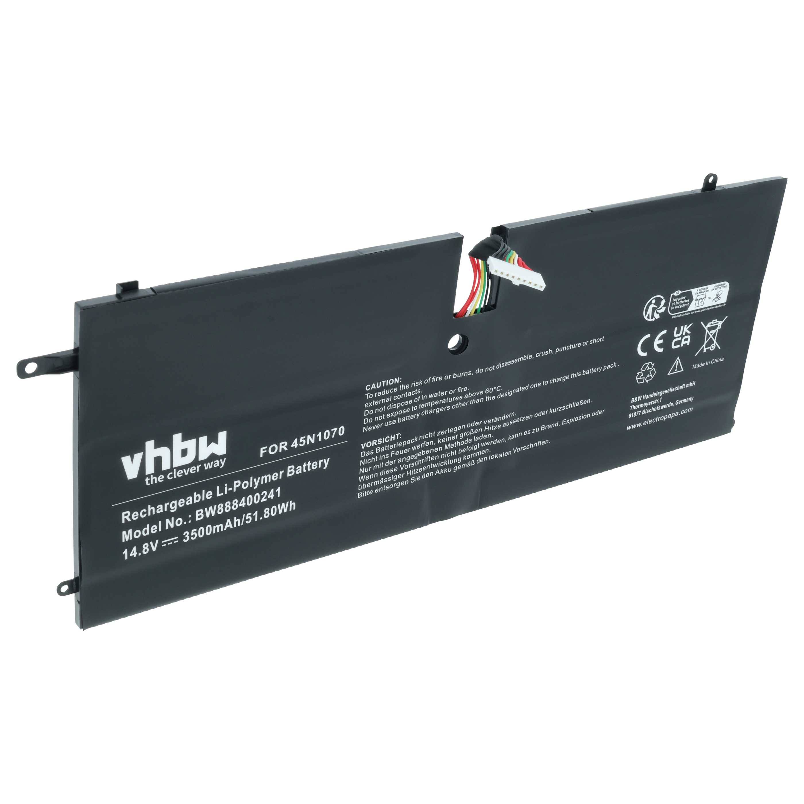 vhbw Akku Ersatz für Lenovo 45N1071, 45N1070 für Notebook (3500 mAh, 14,8 V, Li-Polymer)